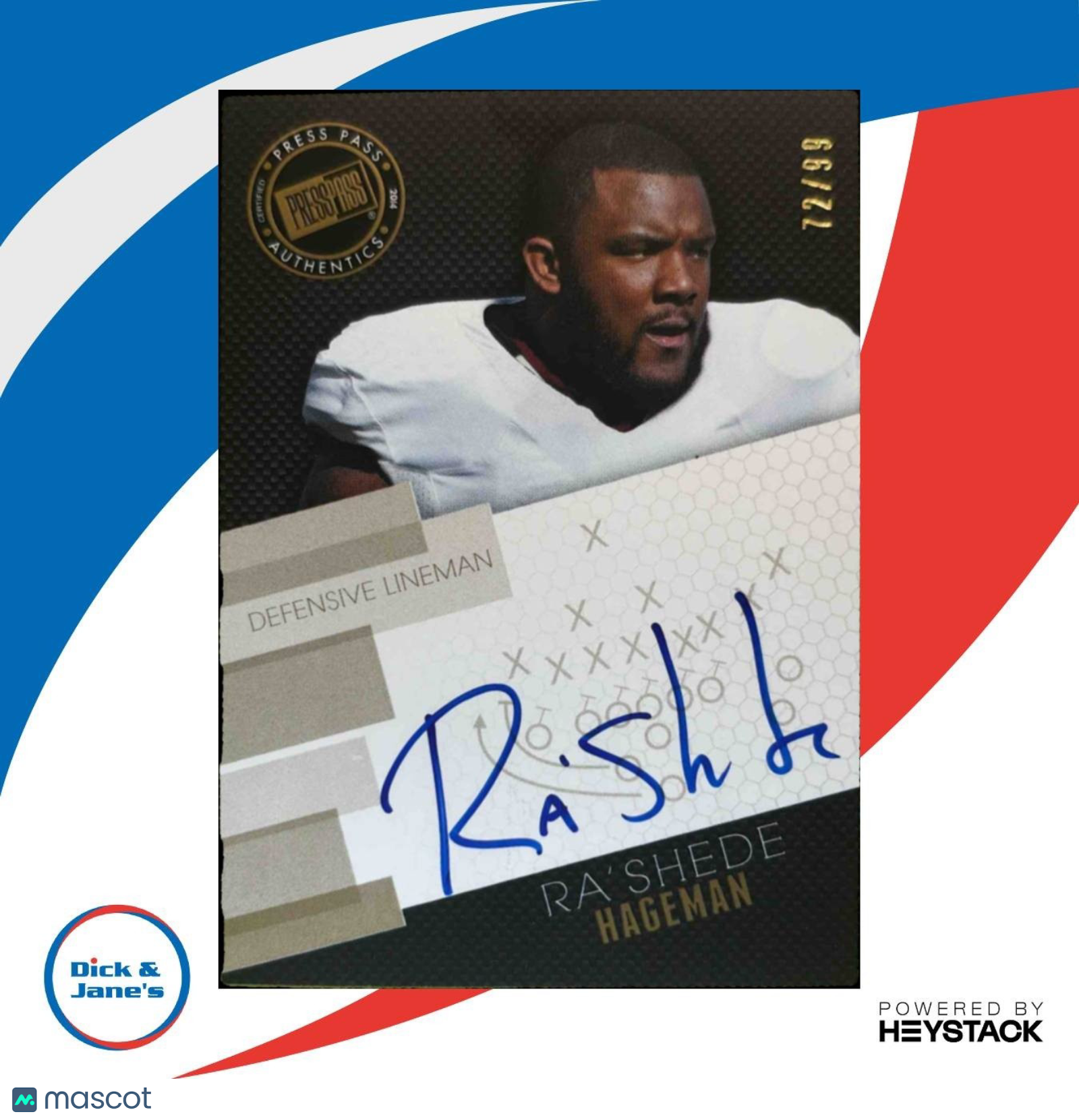 2014 Press Pass Ra Shede Hageman Auto Gold /99 #PPS-RH