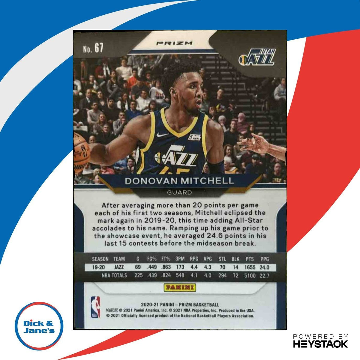 2020-21 Panini Prizm Donovan Mitchell Orange Ice Prizms #67 Utah Jazz