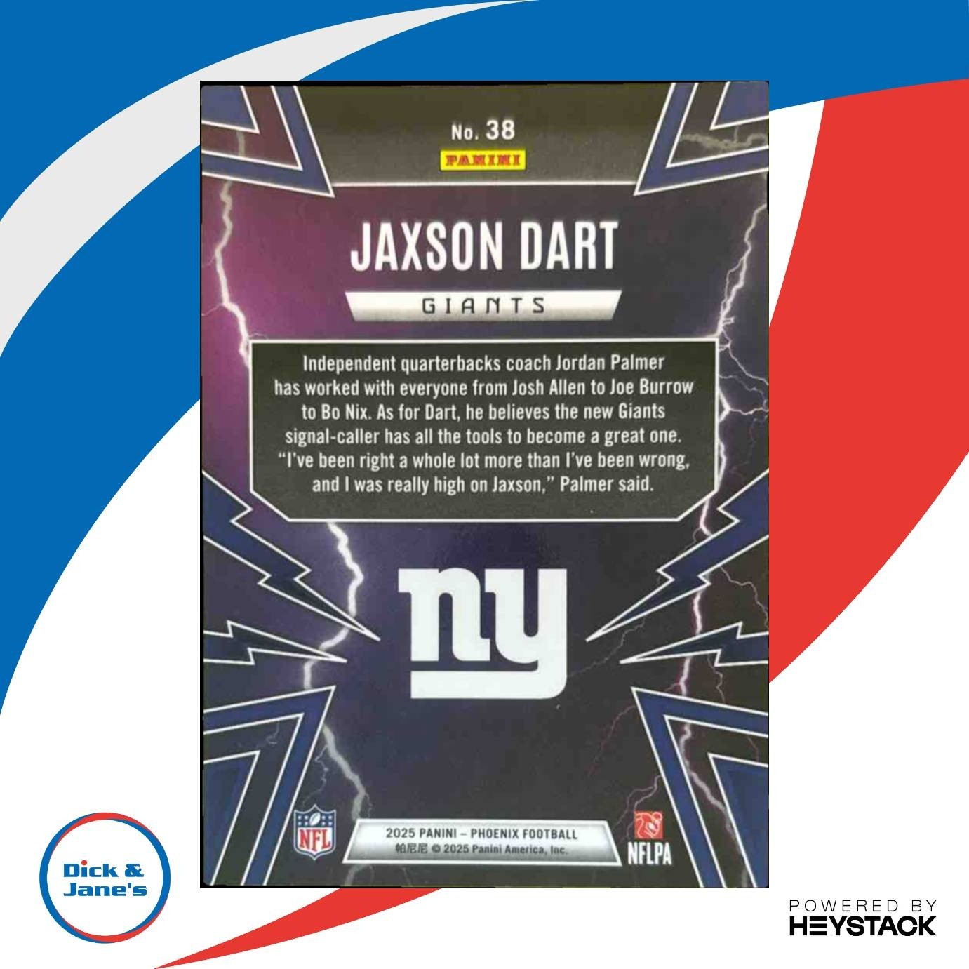2025 Panini Phoenix Jaxson Dart Thunderbirds #38 RC New York Giants