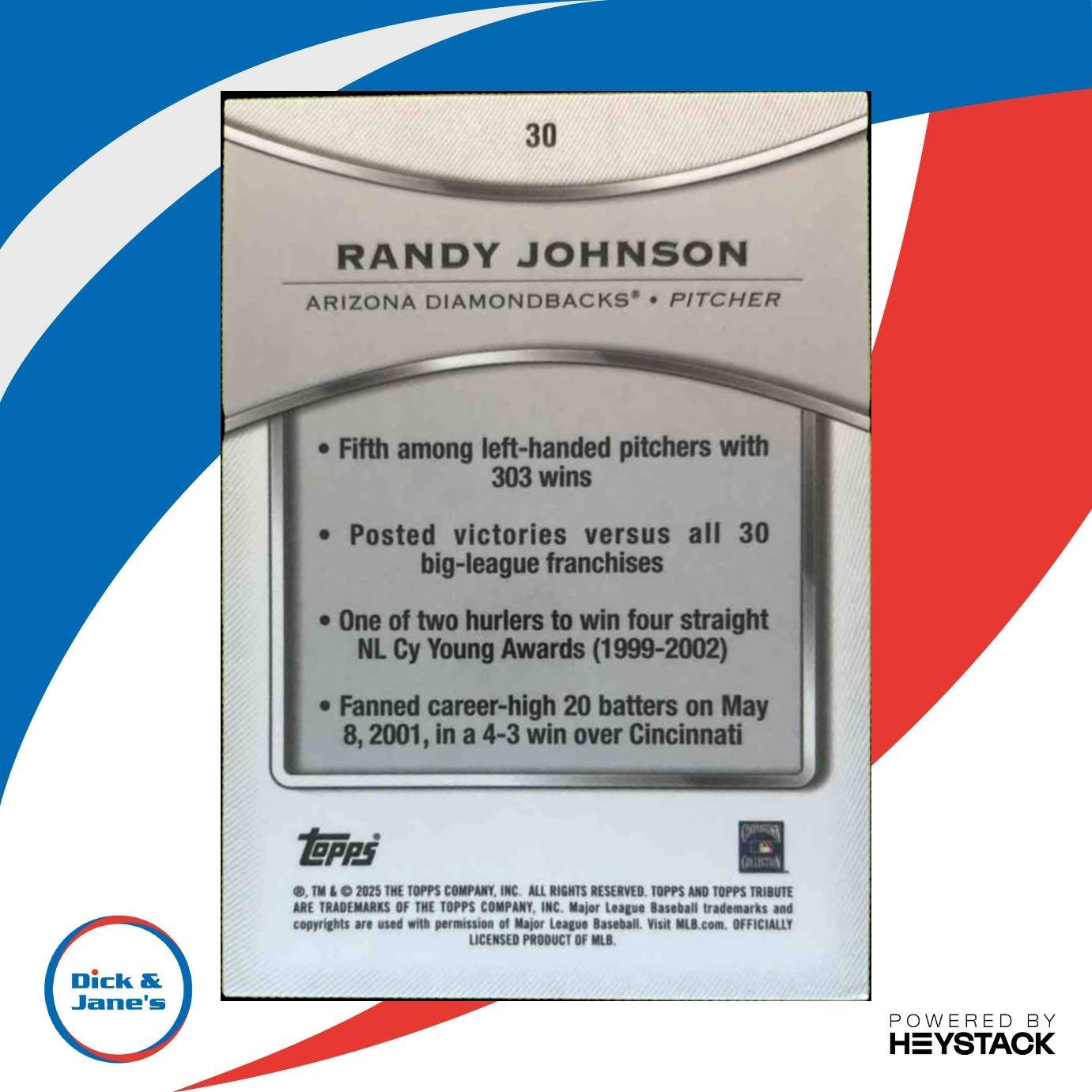 2025 Topps Tribute Randy Johnson Gold 24/75 #30 Arizona Diamondbacks