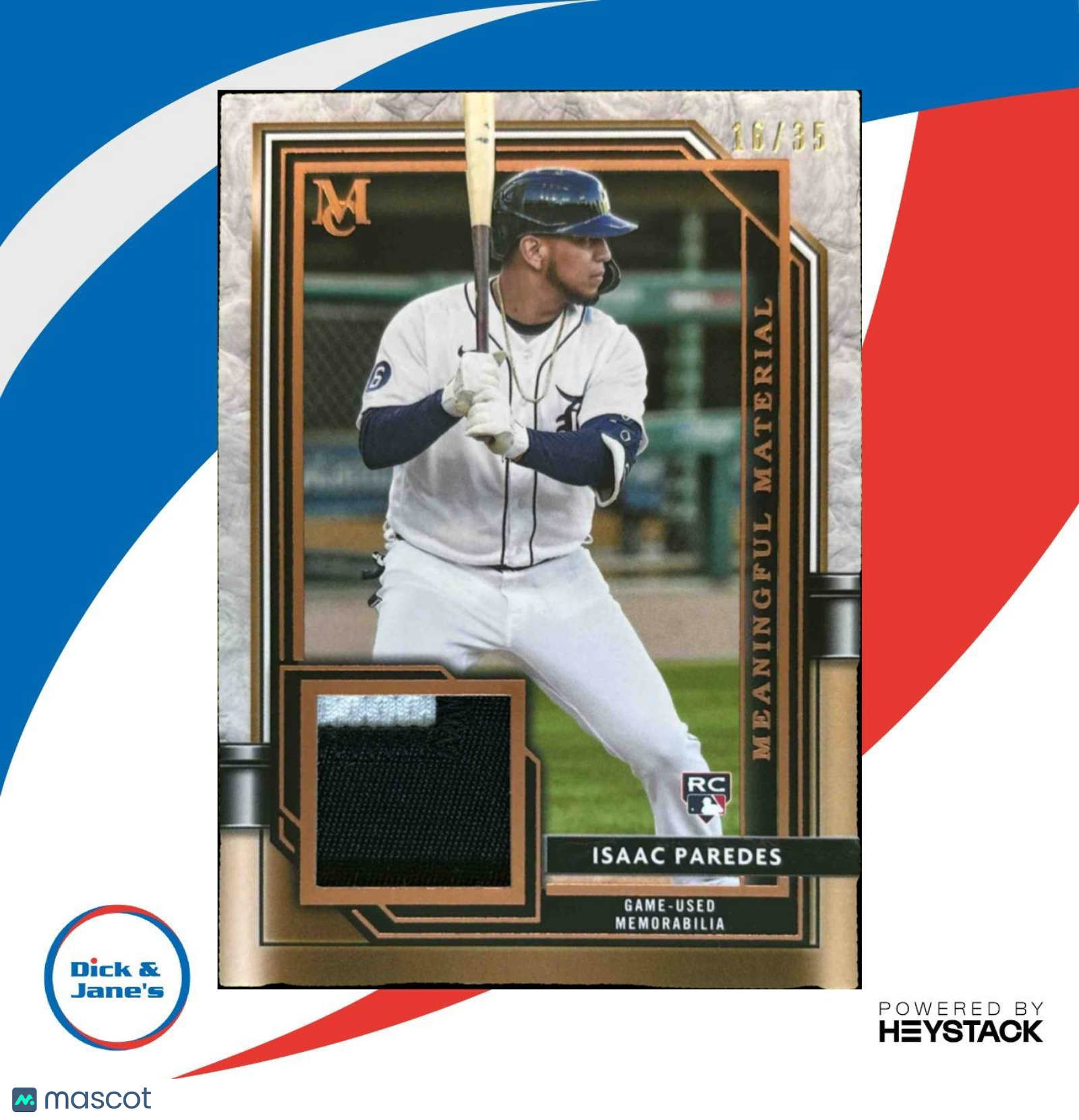 2021 Topps Museum Collection Isaac Paredes Meaningful Materials Relics /35 RC