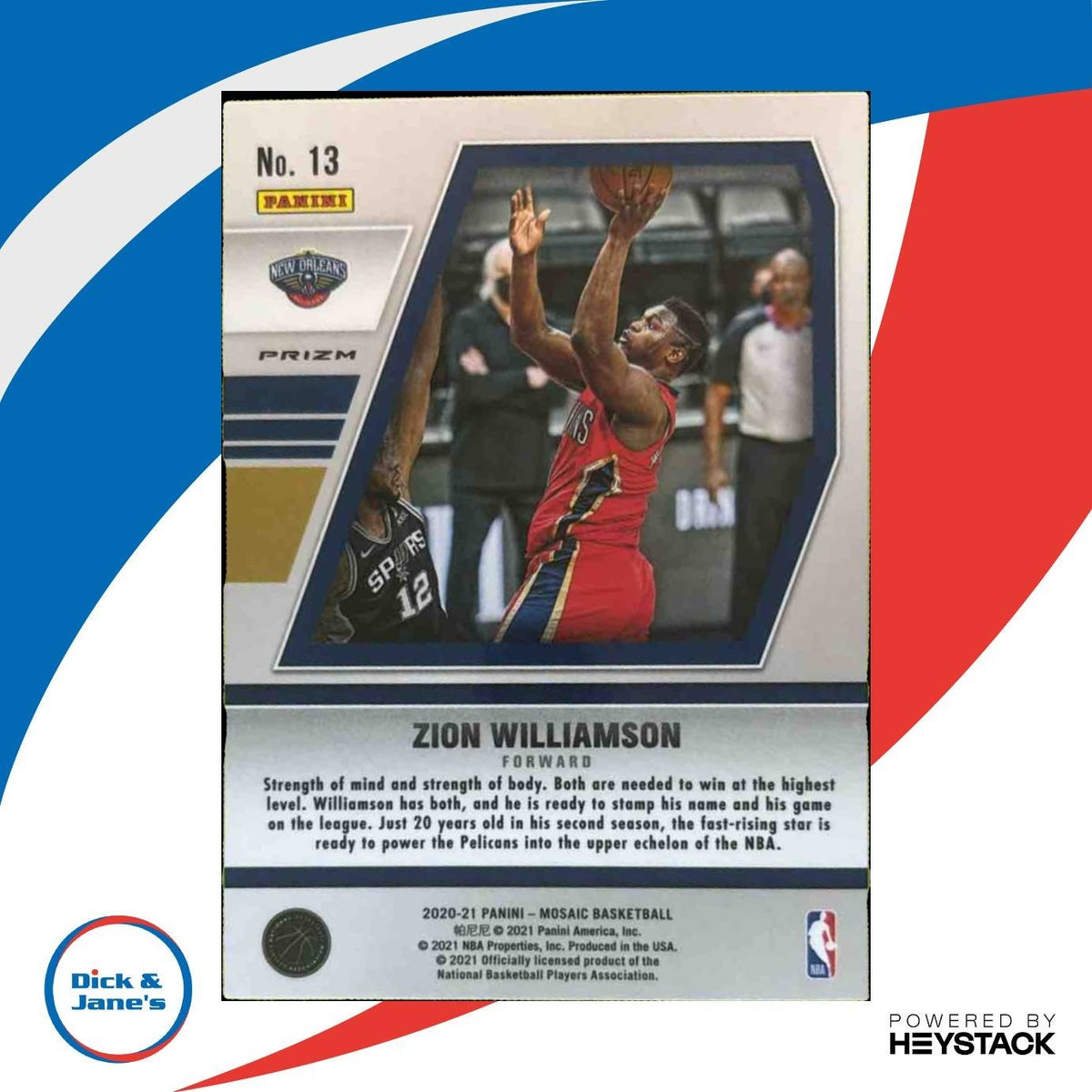 2020-21 Panini Mosaic Zion Williamson Will to Win Mosaic New Orleans Pelicans