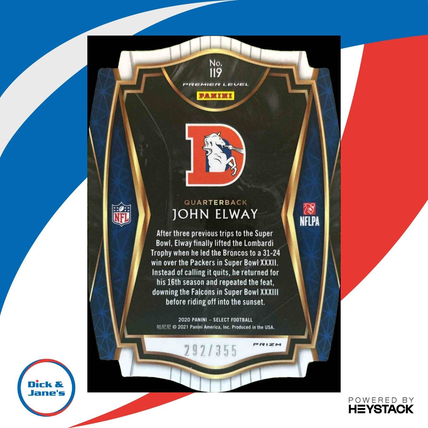 2020 Panini Select John Elway Copper Prizm Die Cut 292/355 #119 Denver Broncos