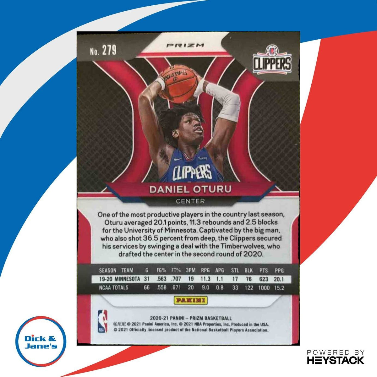 2020-21 Panini Prizm Daniel Oturu Pink Ice Prizms #279 RC Los Angeles Clippers