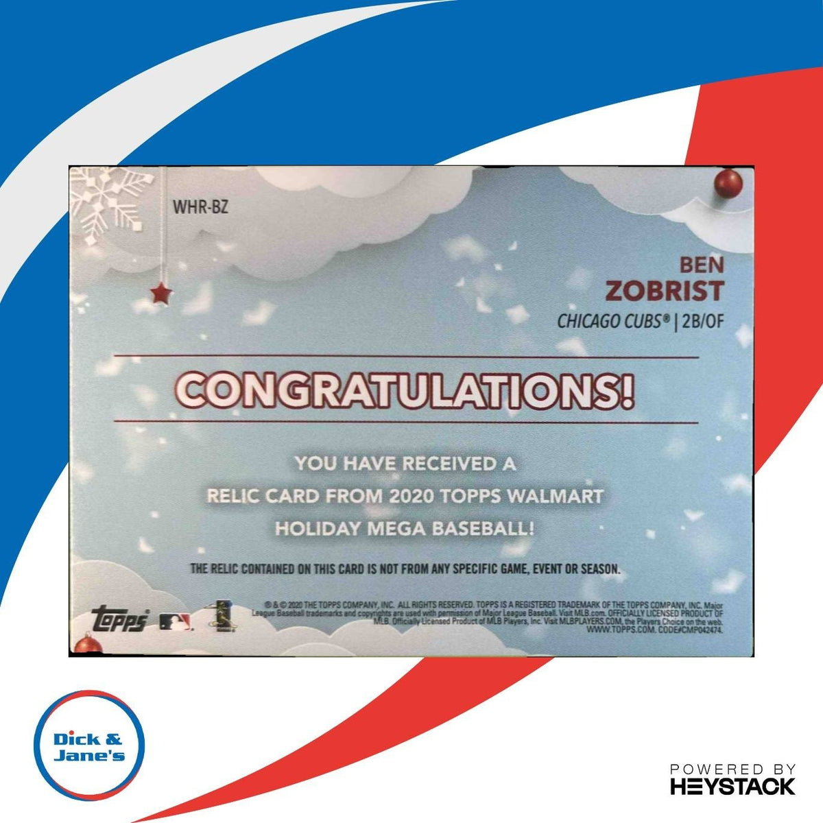 2020 Topps Holiday Ben Zobrist Relics #WHR-BZ MEM Chicago Cubs