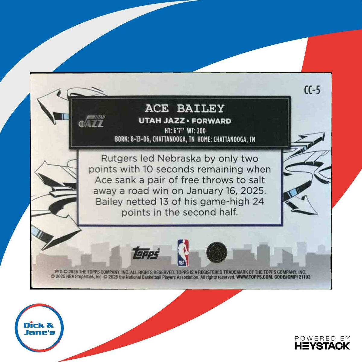 2025-26 Topps Ace Bailey Clutch City Prospects Holo Foil #CC-5 RC Utah Jazz