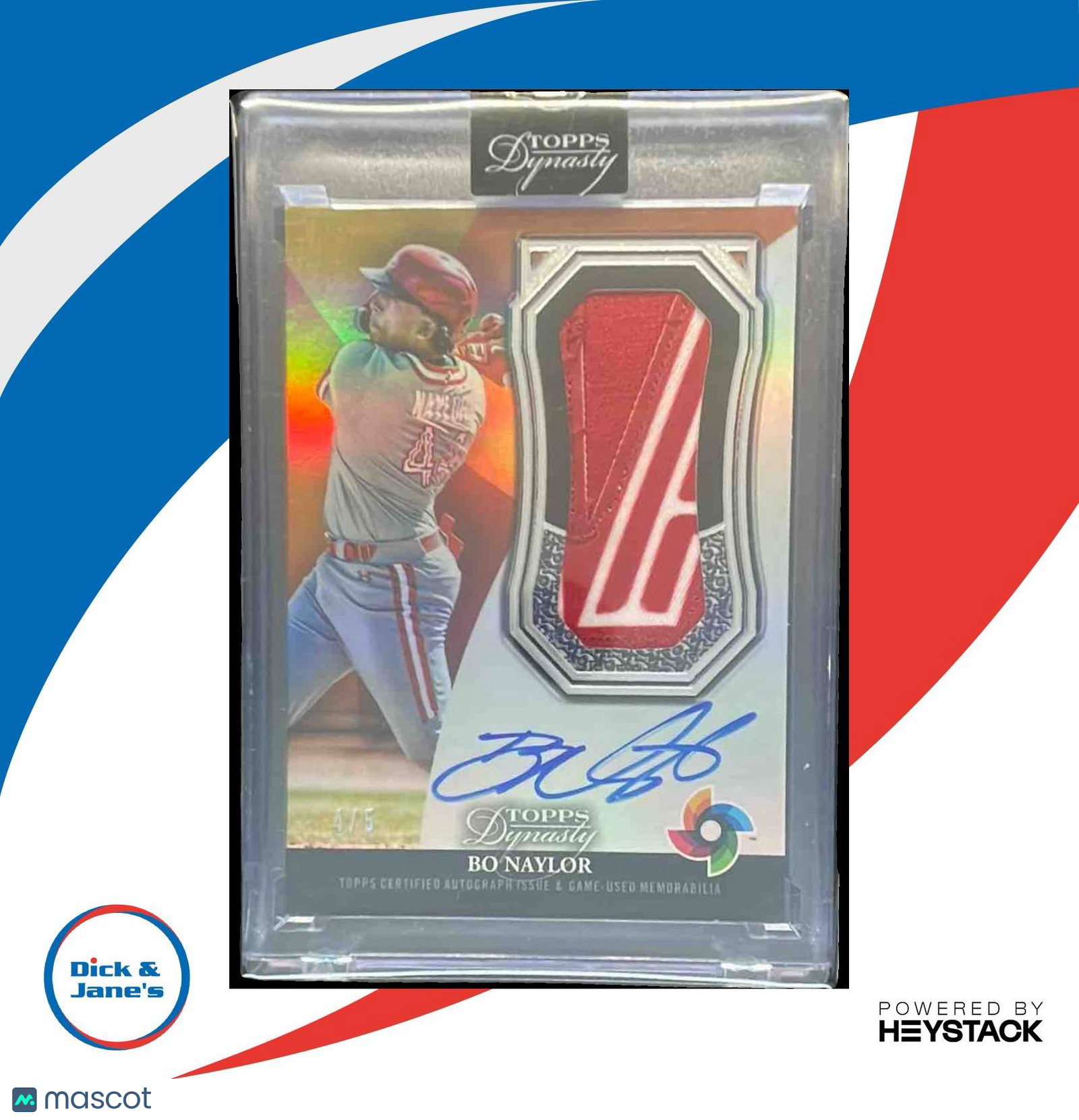 2023 Topps Dynasty Bo Naylor World Baseball Classic Auto Patch Silver 4/5 Rookie