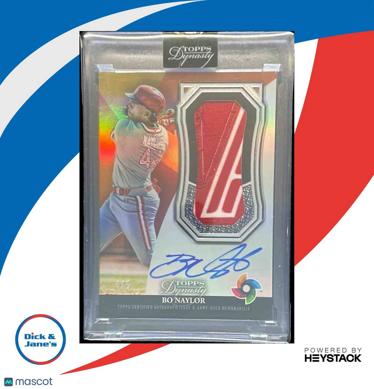 2023 Topps Dynasty Bo Naylor World Baseball Classic Auto Patch Silver 4/5 Rookie