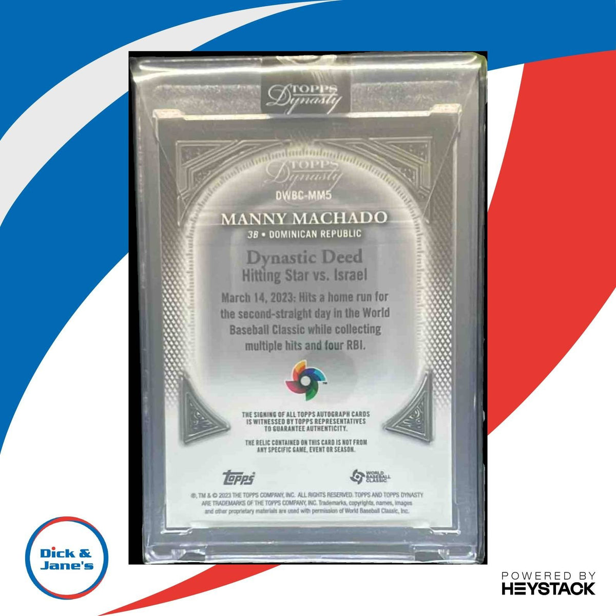 2023 Topps Dynasty Manny Machado World Baseball Classic Auto Patch Silver # 5/5