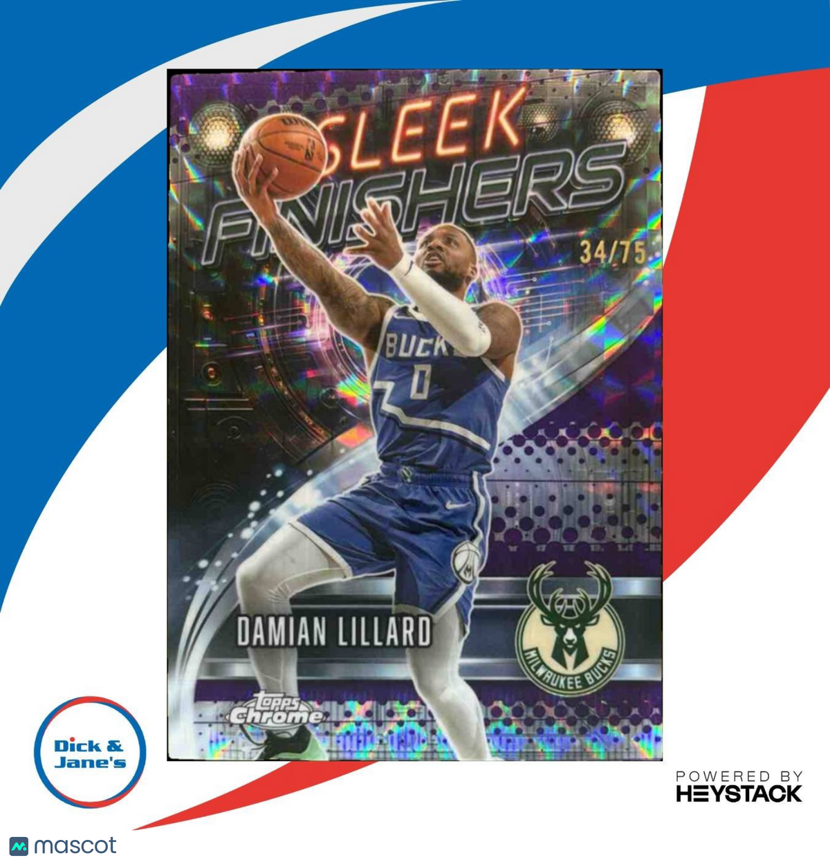 2025-26 Topps Chrome Damian Lillard Sleek Finishers Geometric Purple /75 Bucks