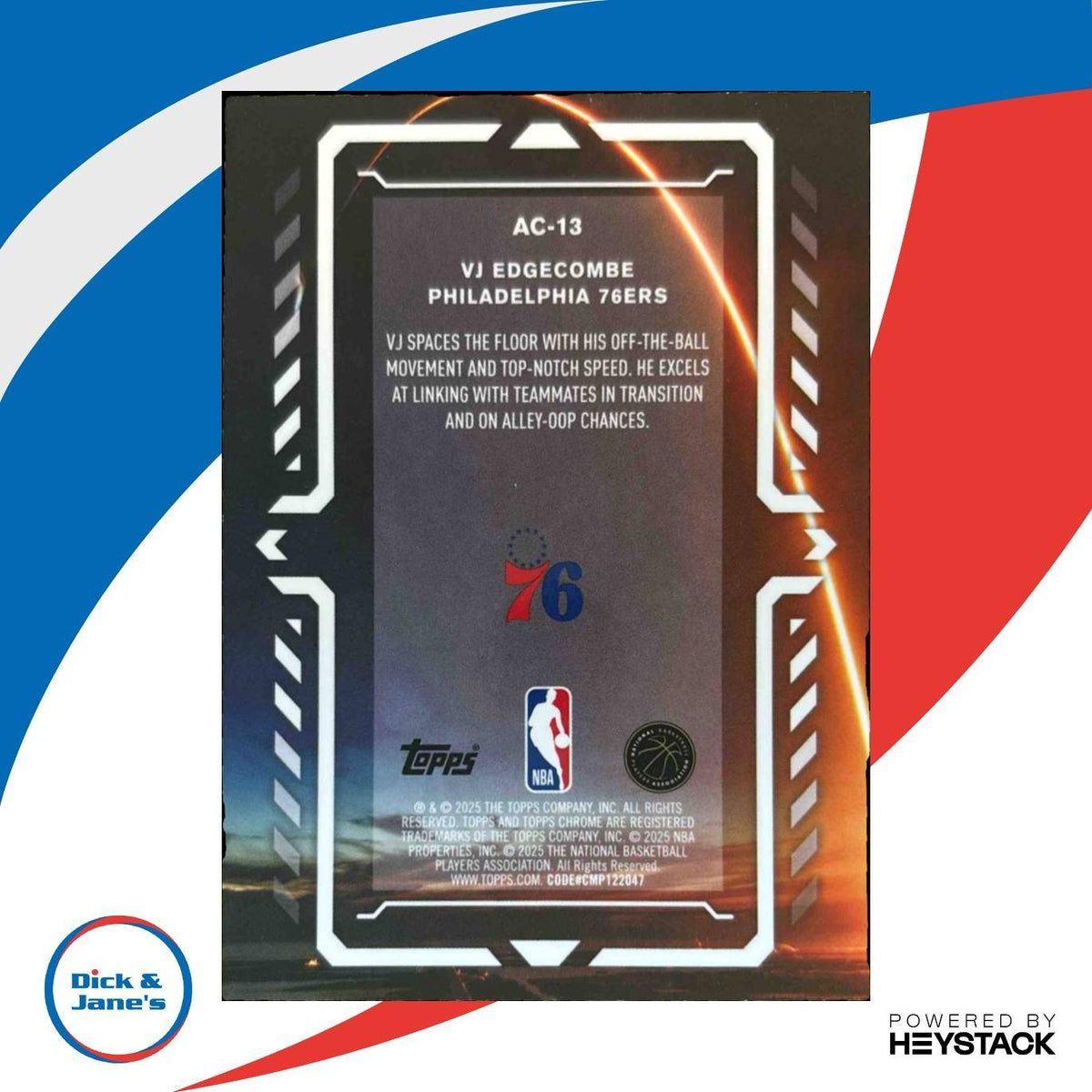 2025-26 Topps Chrome VJ Edgecombe Activators #AC-13 RC Philadelphia 76ers