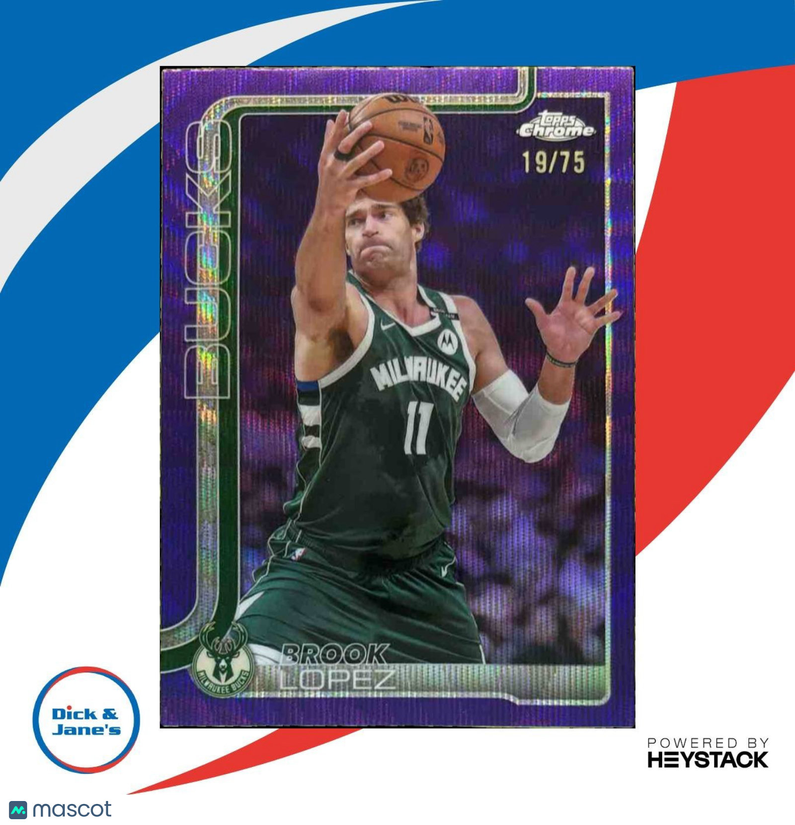 2025-26 Topps Chrome Brook Lopez Purple Wave Refractor /75 #159 Milwaukee Bucks