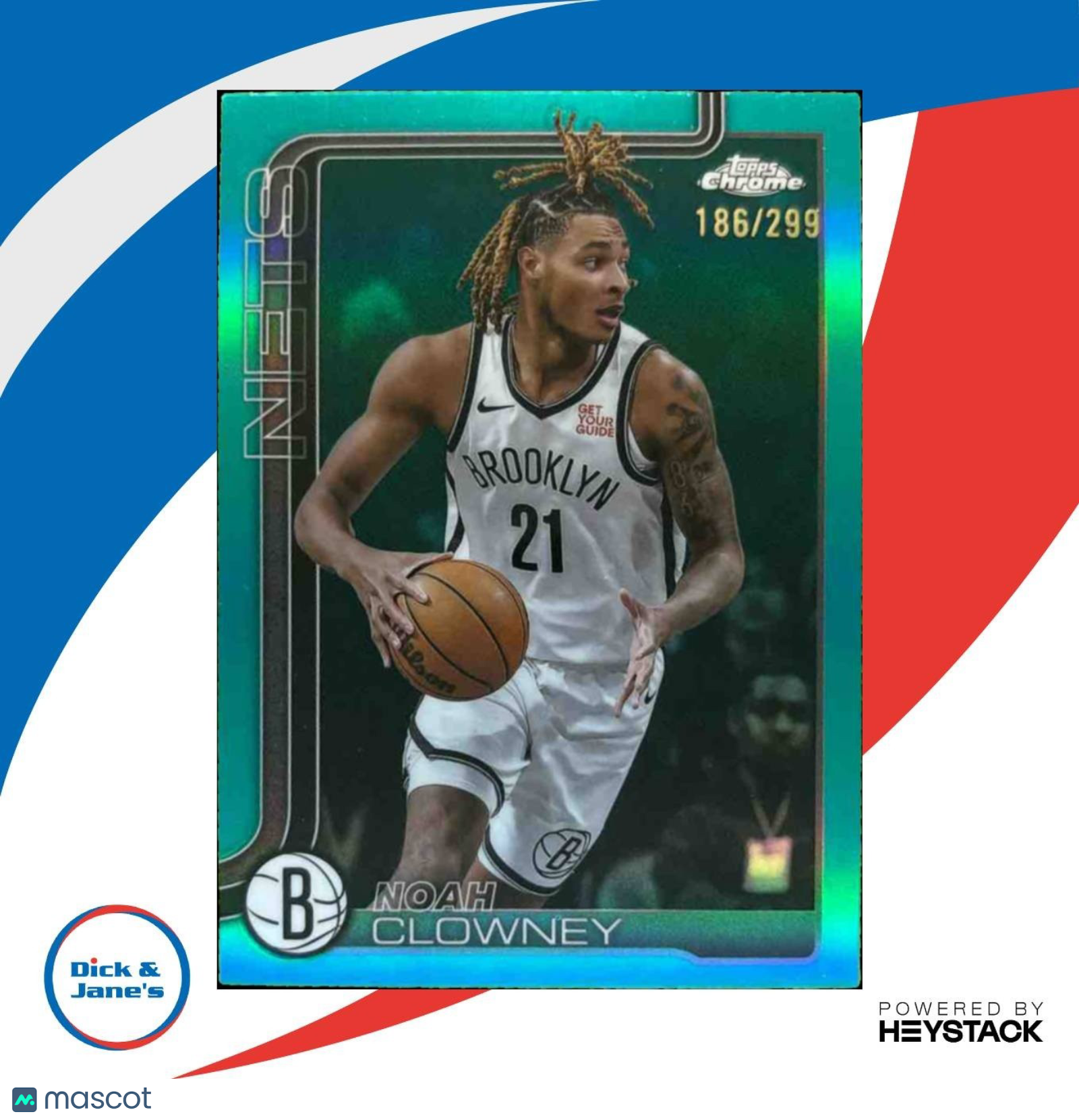 2025-26 Topps Chrome Noah Clowney Teal Refractor 186/299 #23 Brooklyn Nets