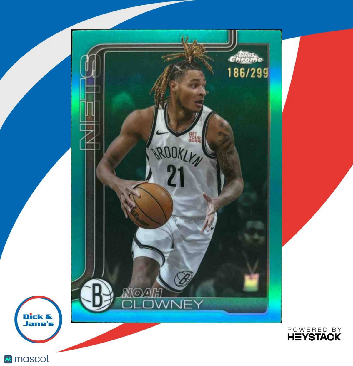 2025-26 Topps Chrome Noah Clowney Teal Refractor 186/299 #23 Brooklyn Nets
