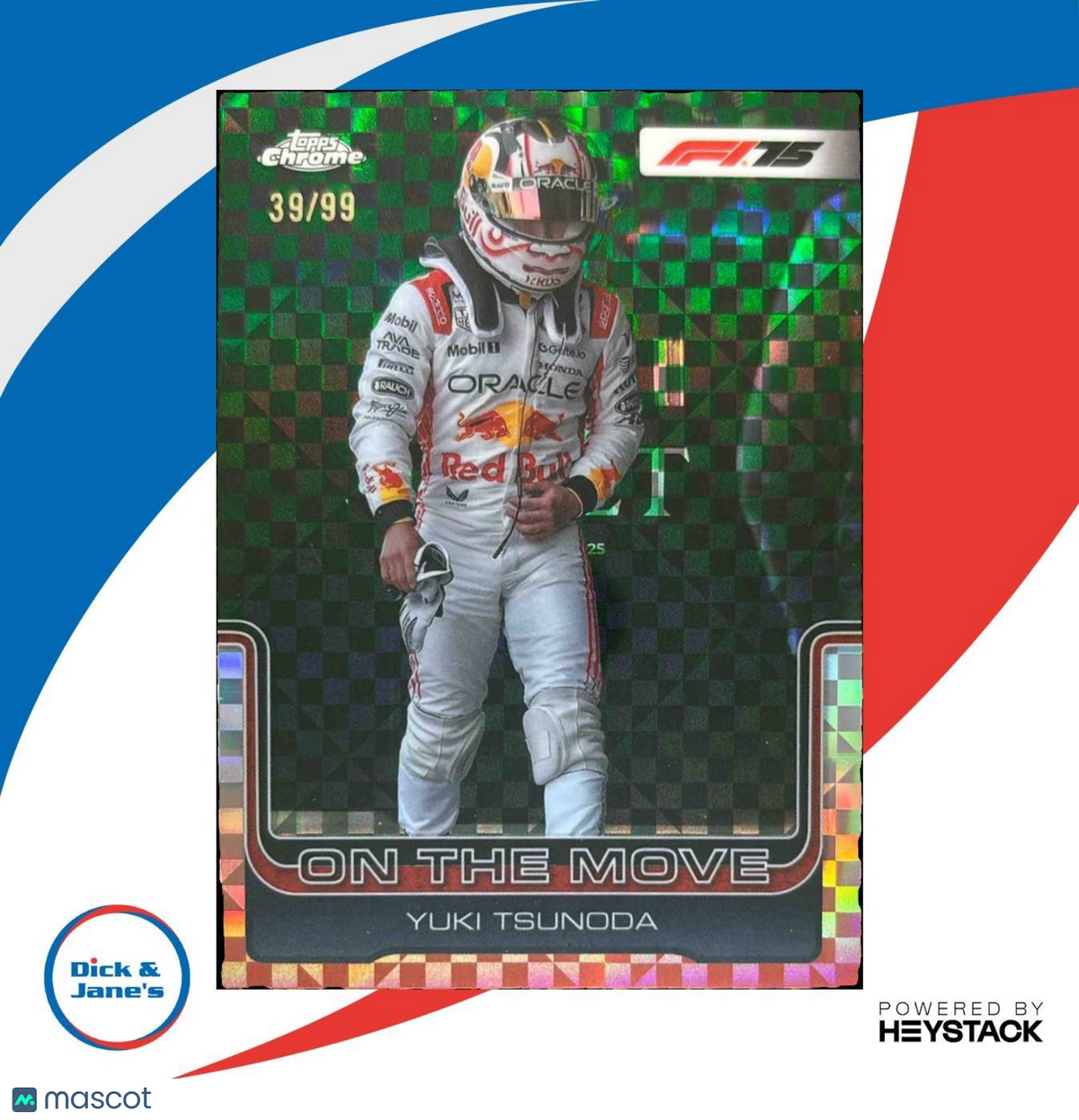 2025 Topps Chrome Formula 1 Yuki Tsunoda Green Checker Flag Refractor 39/99 #184