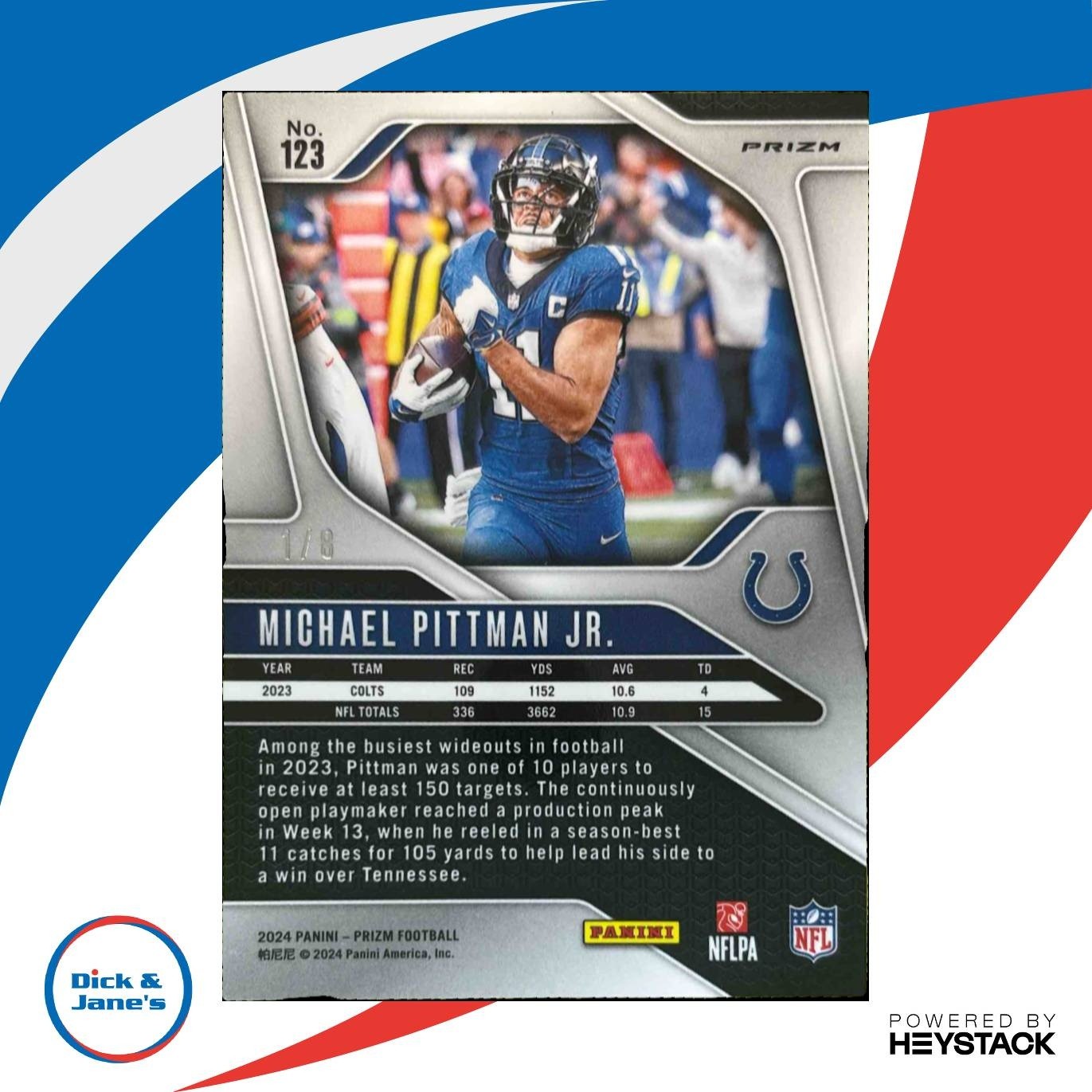 2024 Panini Prizm Michael Pittman Jr. Green Sparkle 1/8 #123 Indianapolis Colts