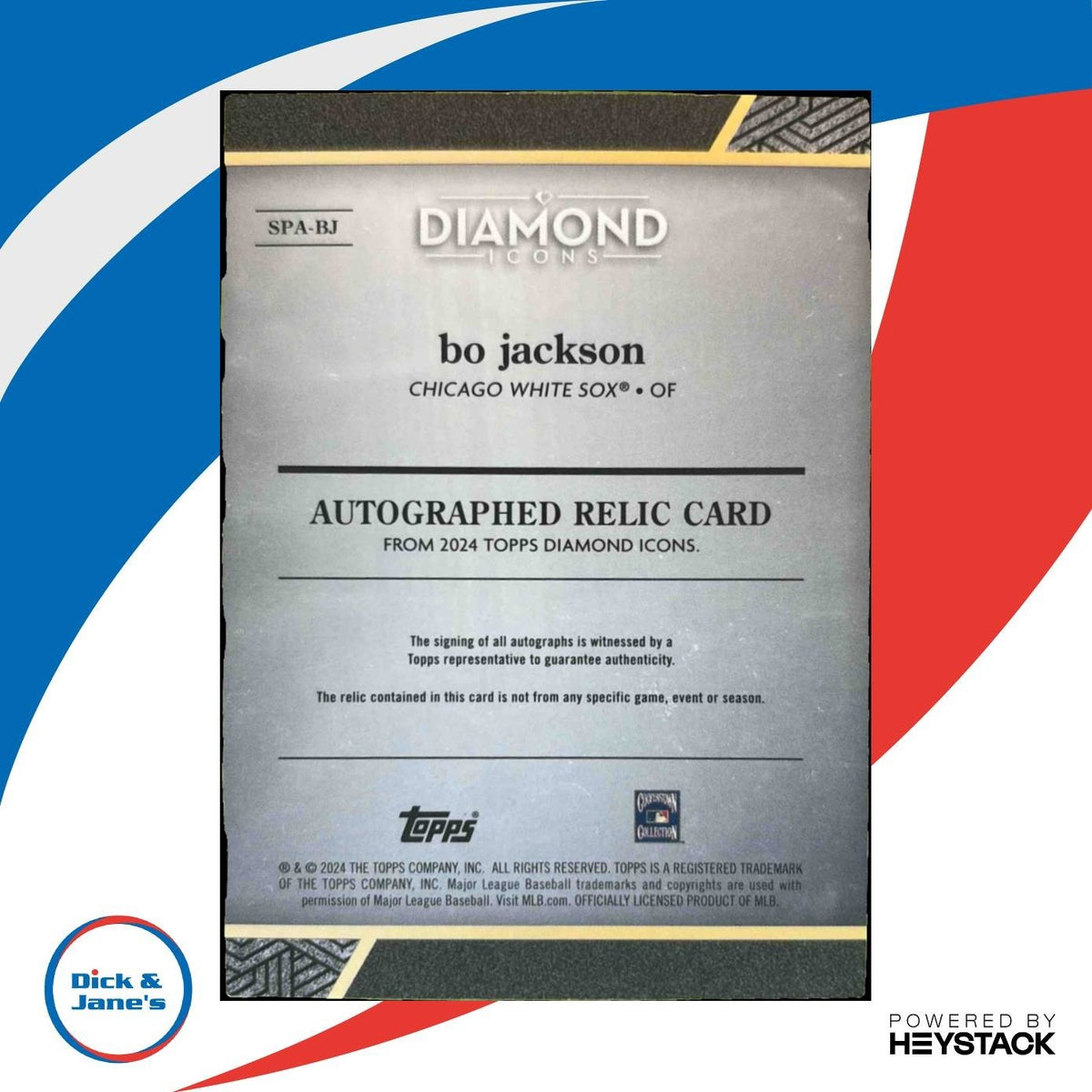 2024 Topps Diamond Icons Bo Jackson Auto Relics Red 1/5 Chicago White Sox