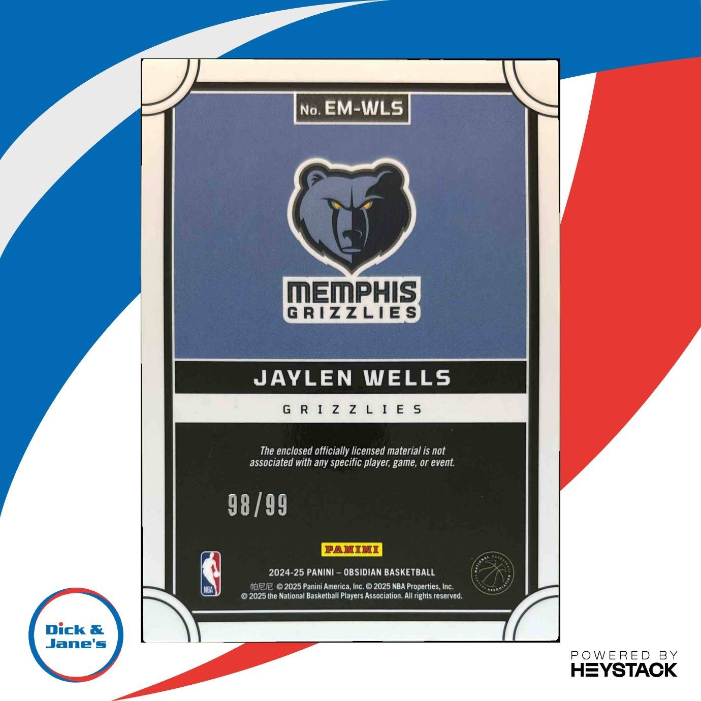 2024-25 Panini Obsidian Jaylen Wells Eclipse Materials Orange /99 MEM Grizzlies