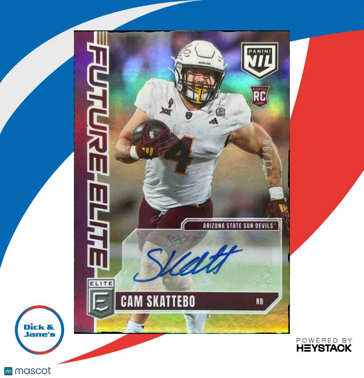 2025 Panini Donruss Elite Cam Skattebo Future NIL Auto Purple 11/99 #FE-CSO