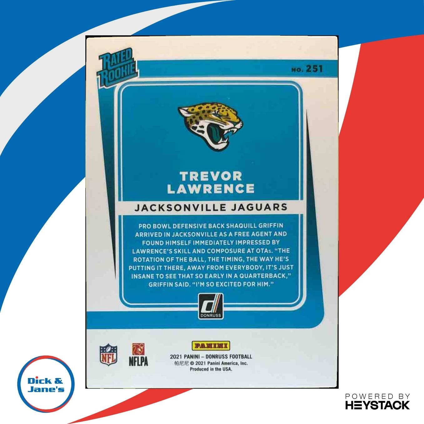 2021 Panini Donruss Trevor Lawrence #251 RC Rated Rookie Jacksonville Jaguars