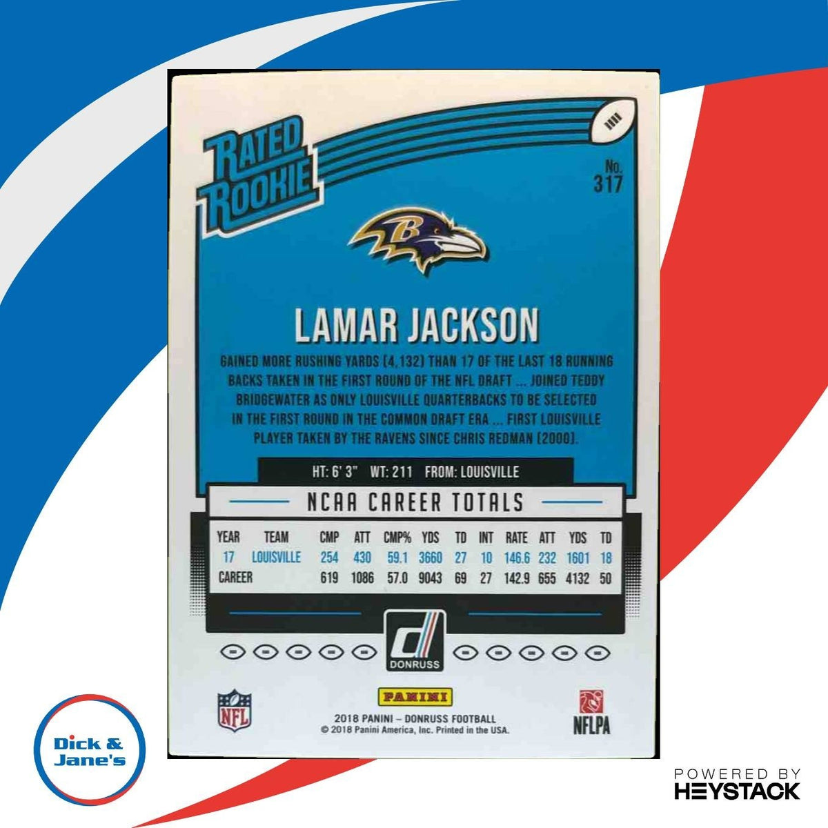2018 Panini Donruss Lamar Jackson #317 RC Baltimore Ravens