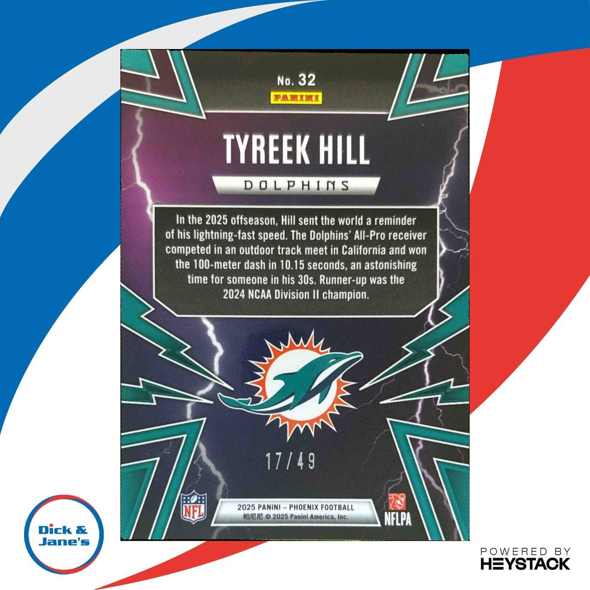 2025 Panini Phoenix Tyreek Hill Thunderbirds Yellow Mojo /49 #32 Miami Dolphins