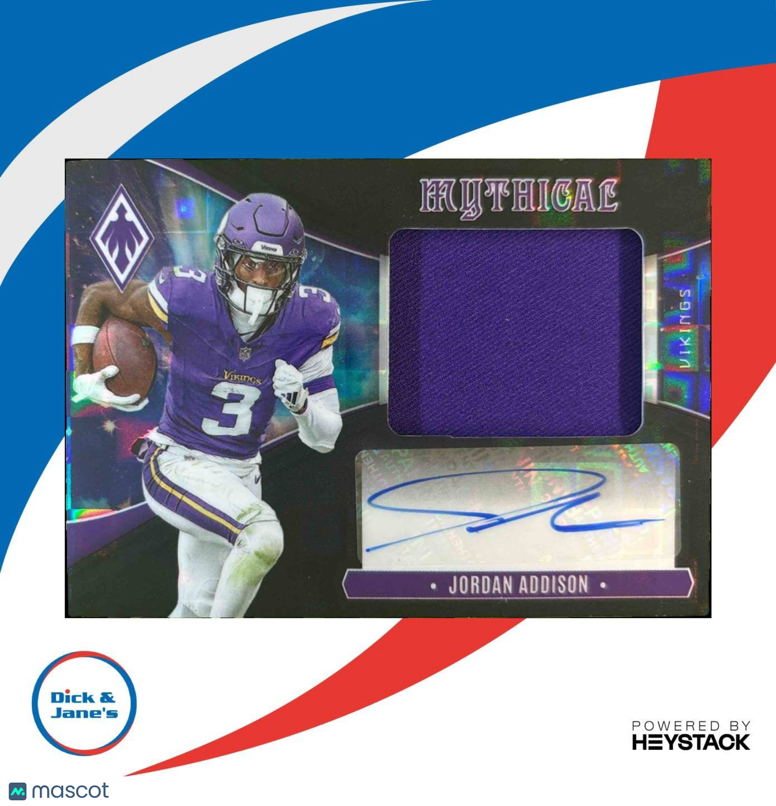 2025 Phoenix Jordan Addison Mythical Materials Auto /99 MEM Minnesota Vikings