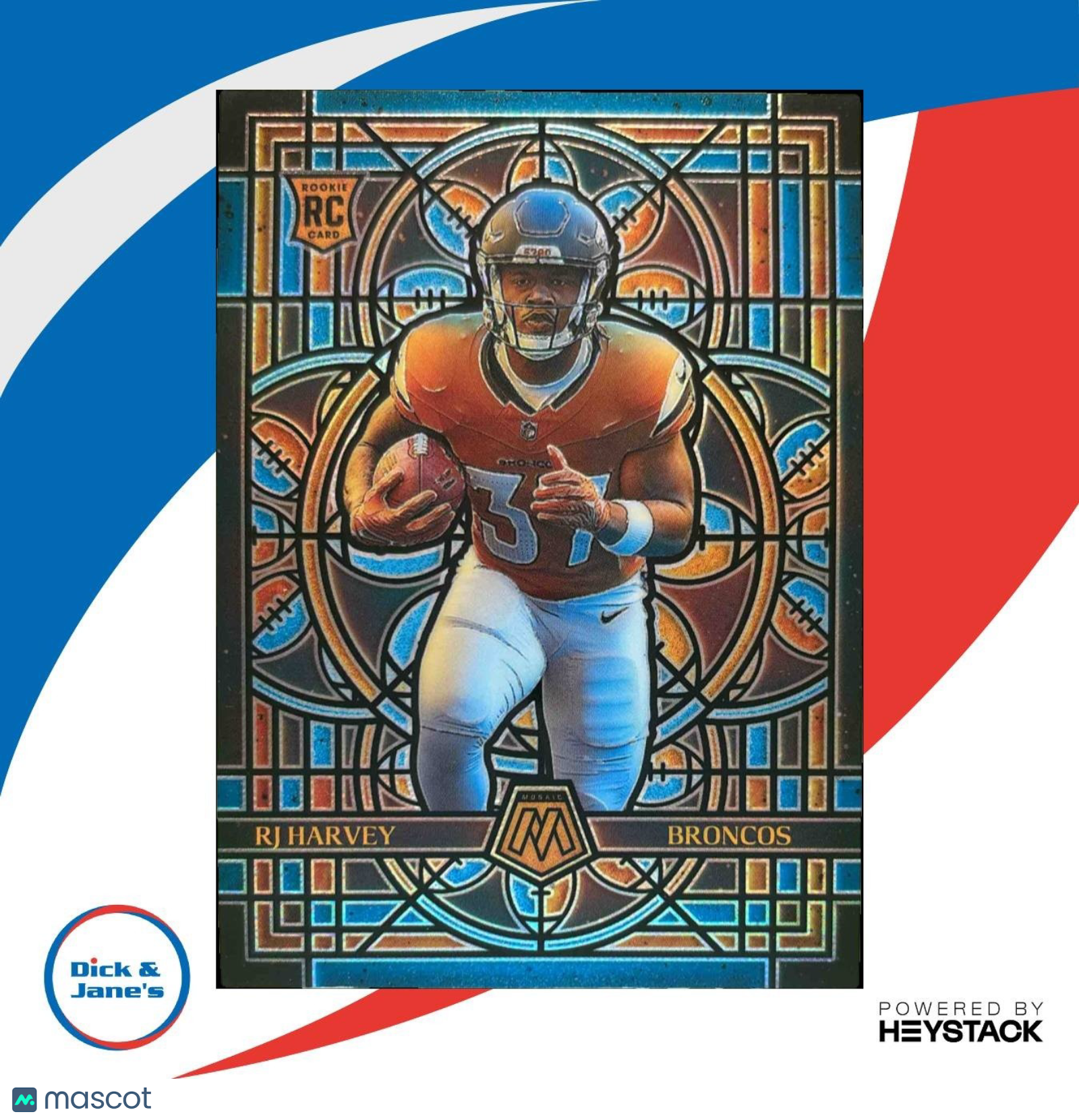 2025 Panini Mosaic RJ Harvey Stained Glass #8 RC Denver Broncos