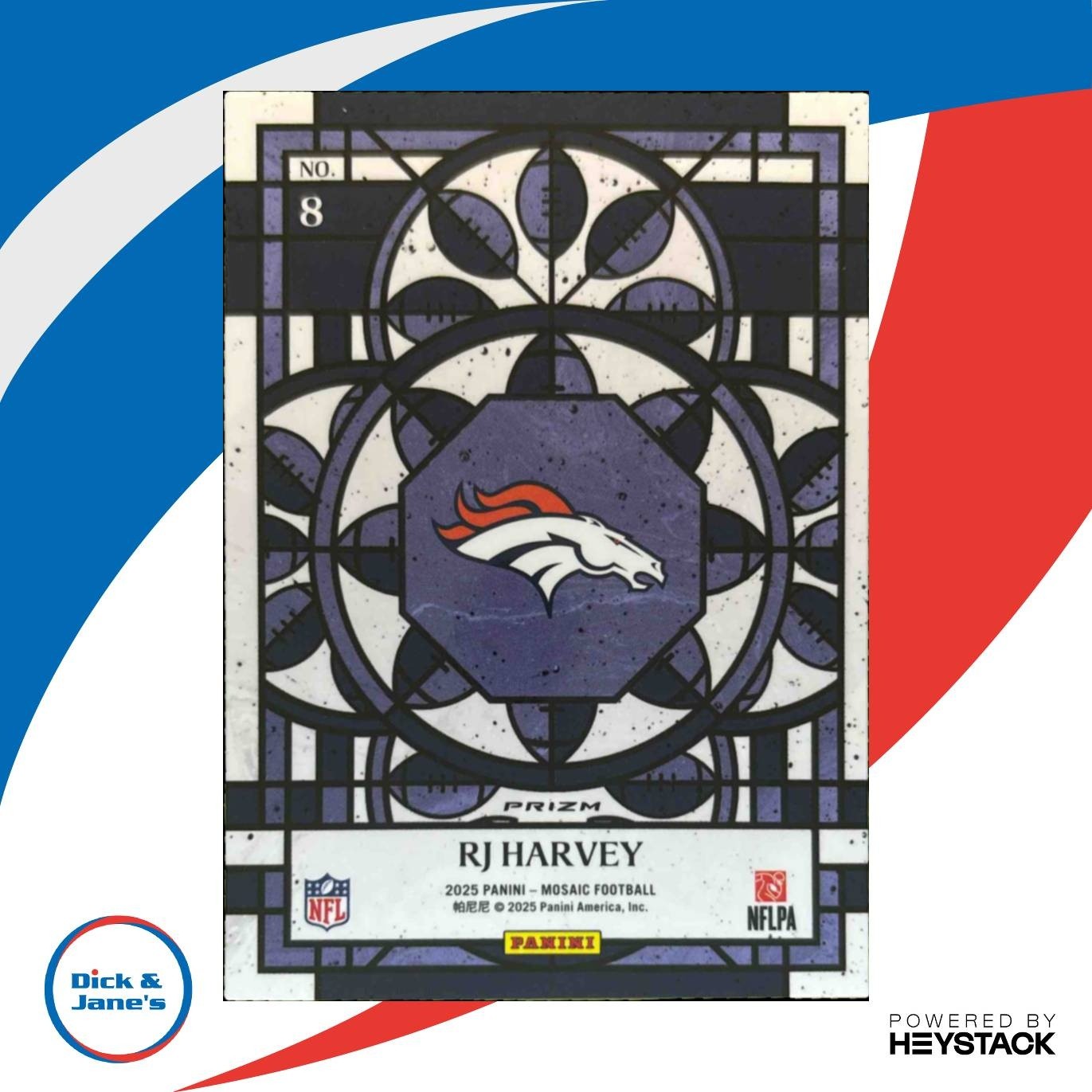 2025 Panini Mosaic RJ Harvey Stained Glass #8 RC Denver Broncos