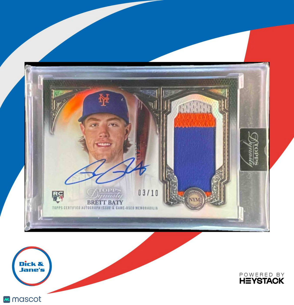 2023 Topps Dynasty Brett Baty Auto Patch 3/10 #DAP-BBA2 RC New York Mets