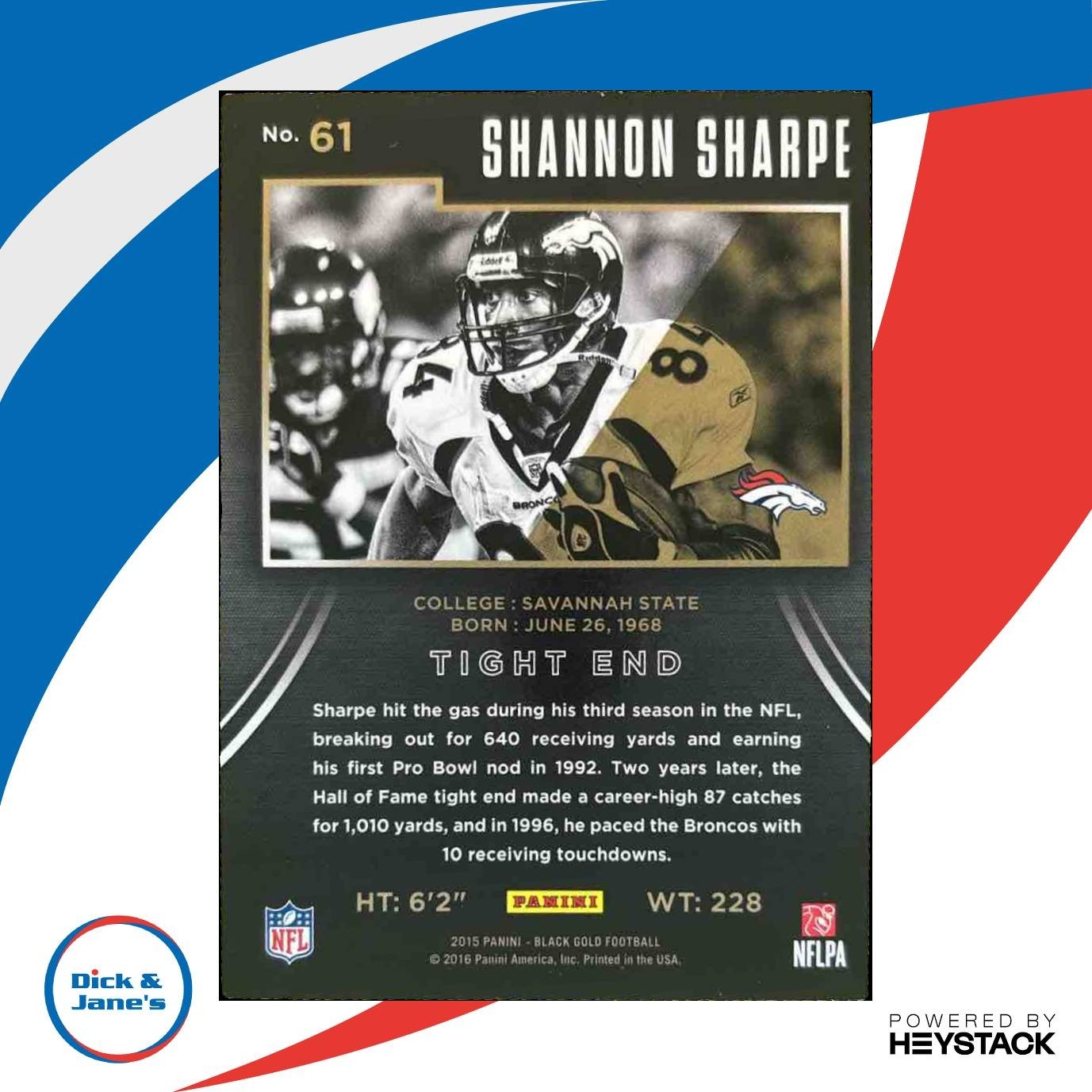 2015 Panini Black Gold Shannon Sharpe White /99 #61 Denver Broncos