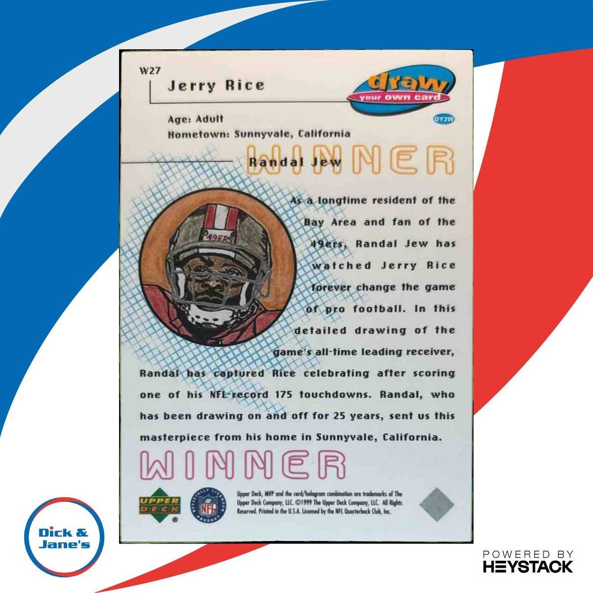 1999 Upper Deck MVP Jerry Rice Draw Your Own Card #W27 San Francisco 49ers