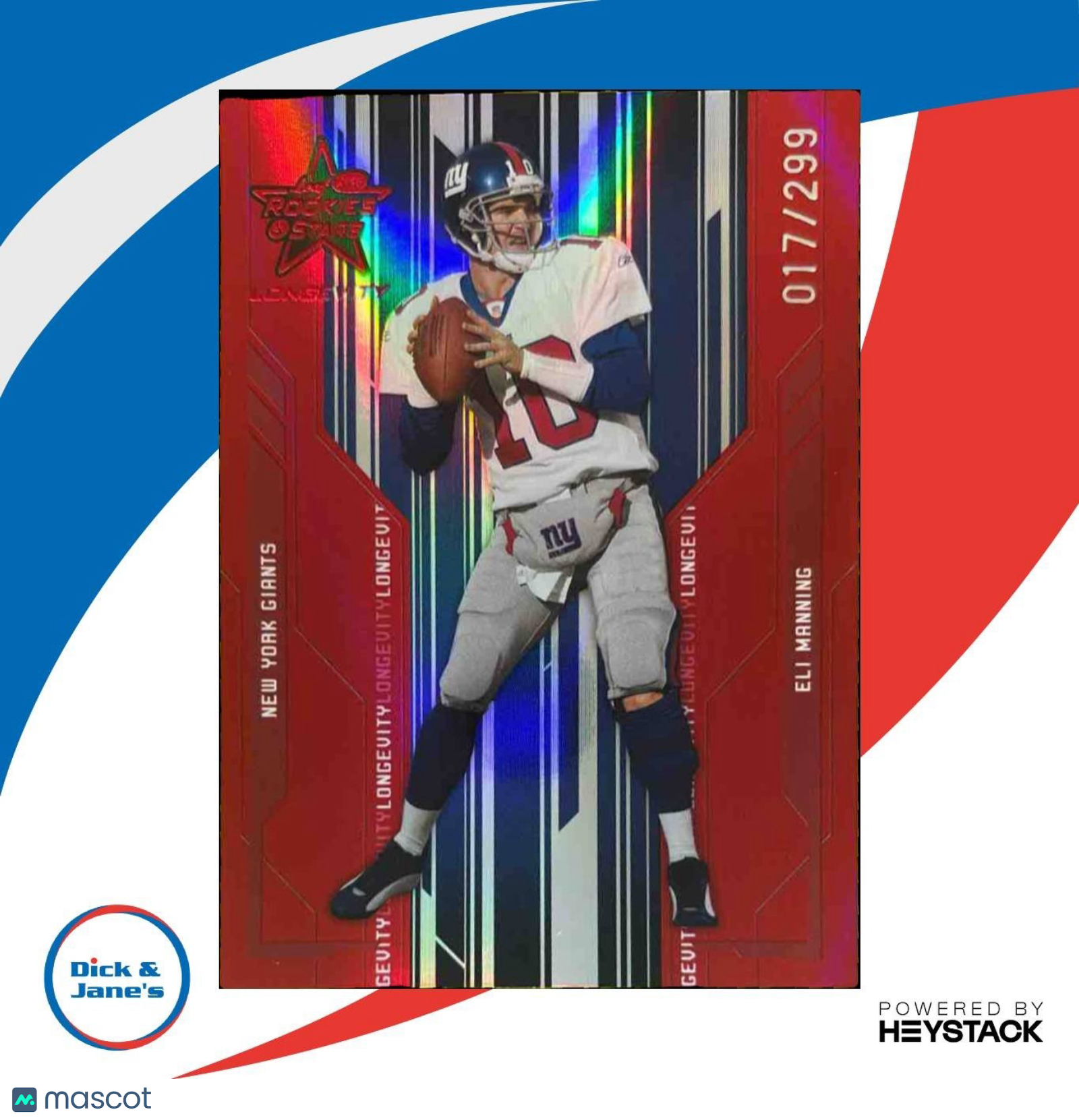 2005 Leaf Rookies & Stars Longevity Eli Manning Ruby /299 #61 New York Giants
