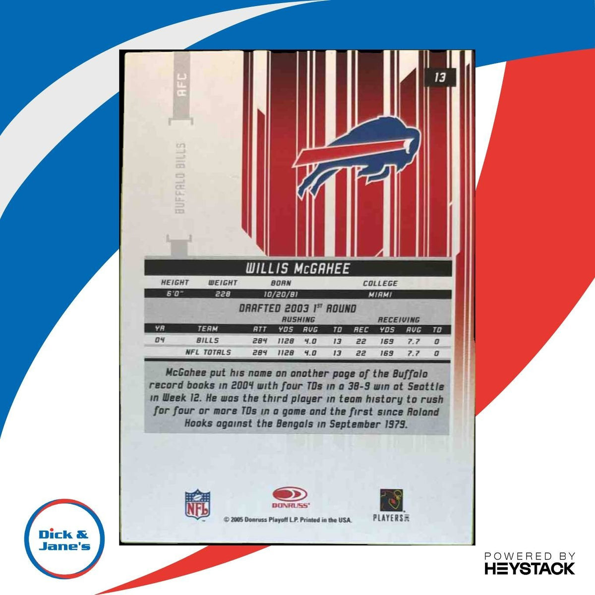 2005 Leaf Rookies & Stars Longevity Willis McGahee Black /99 #13 Buffalo Bills