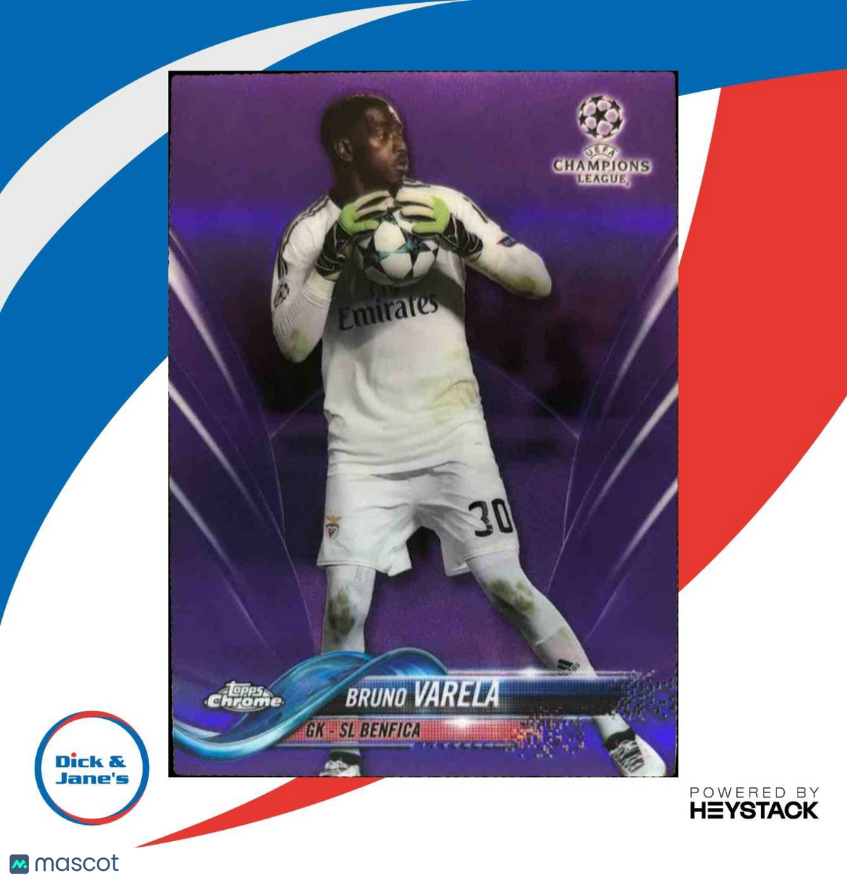 2017 Topps Chrome UEFA Champions League Bruno Varela Purple /250 #91 Benfica