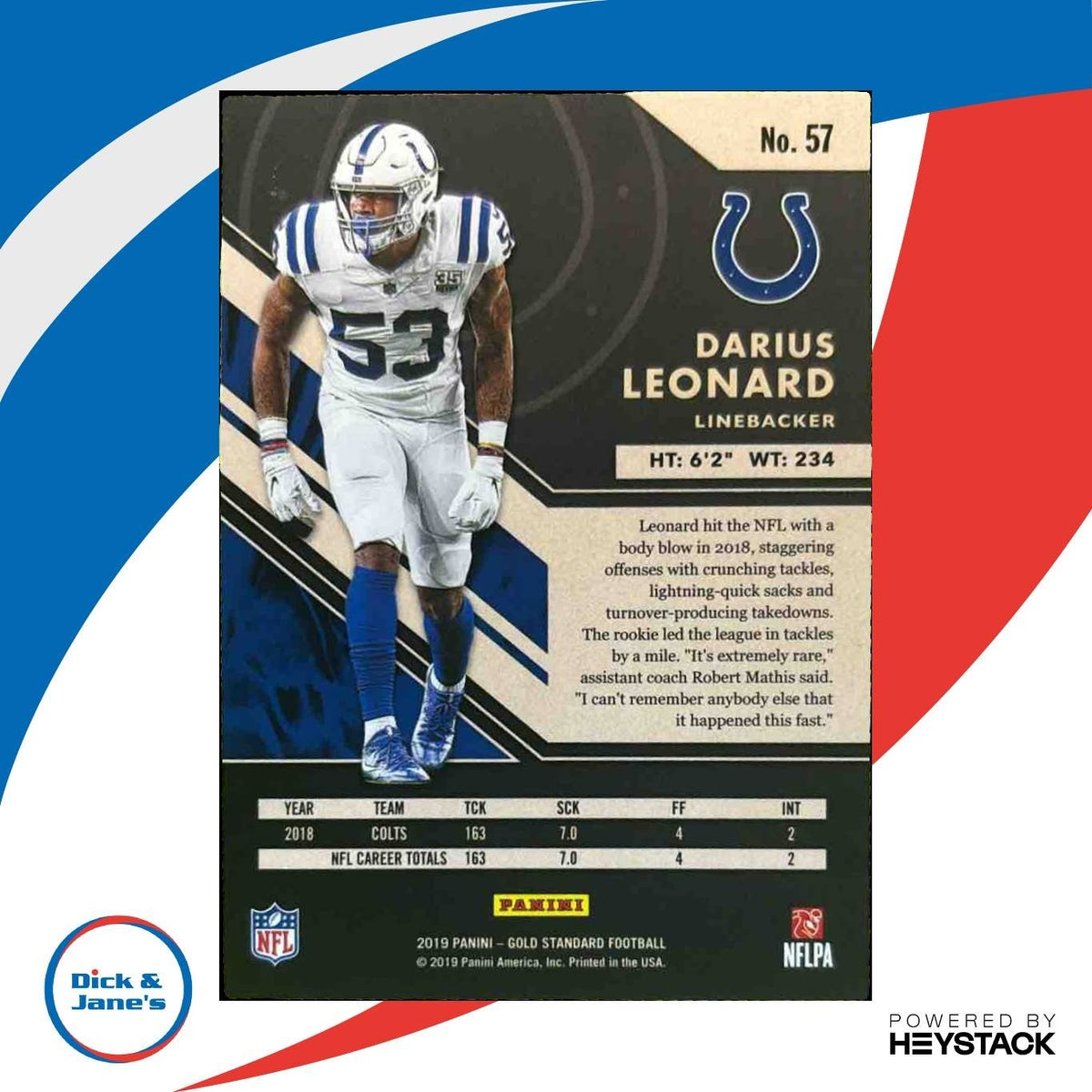 2019 Panini Gold Standard Darius Leonard 35/99 #57 Indianapolis Colts