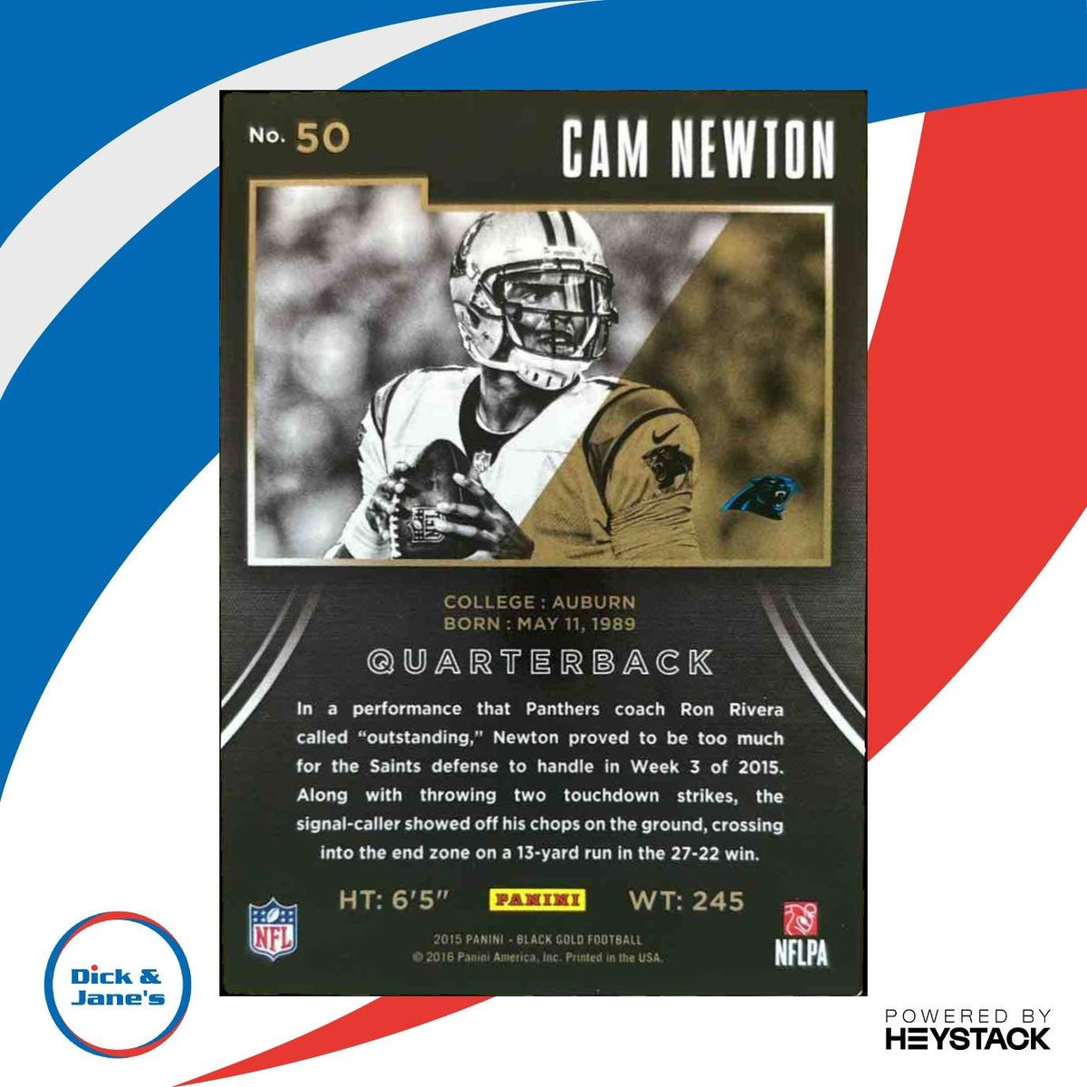 2015 Panini Black Gold Cam Newton White /99 #50 Carolina Panthers