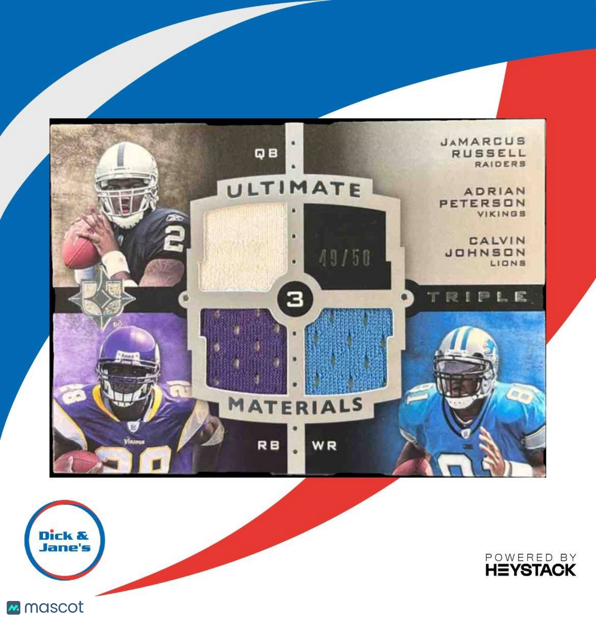 2007 UD Ultimate Collection Russell Adrian Peterson Calvin Johnsn TRI PATCH /50