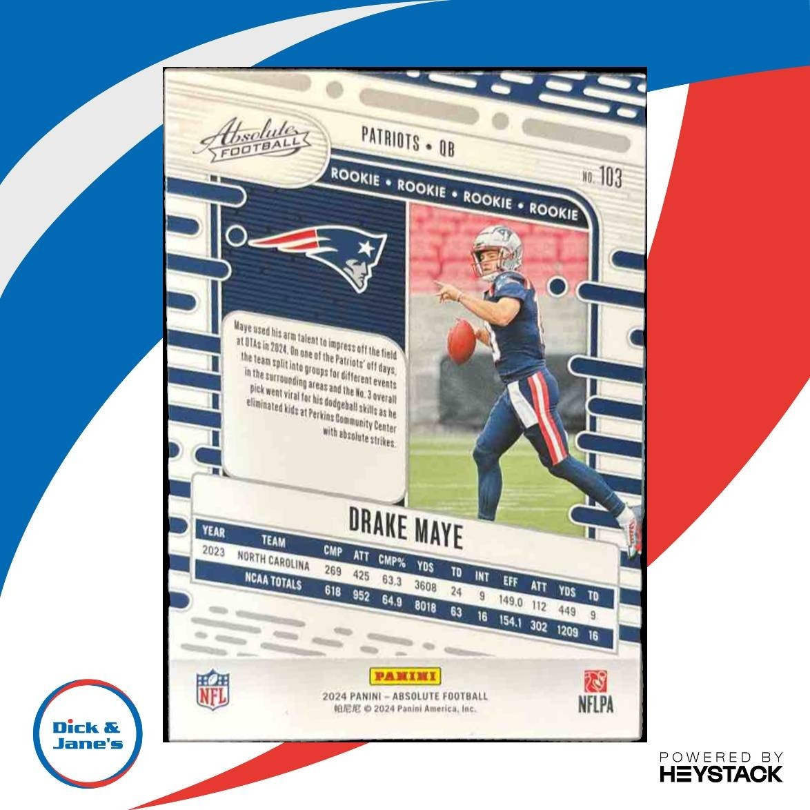 2024 Panini Absolute Drake Maye Red Spectrum 7/125 #103 RC New England Patriots