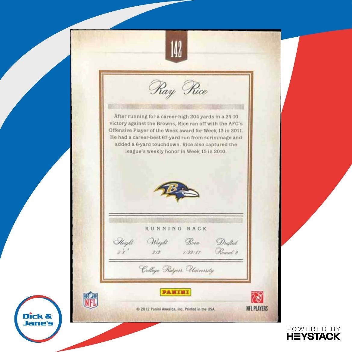 2011 Panini Prime Signatures Ray Rice Proof Blue /49 #142 Baltimore Ravens