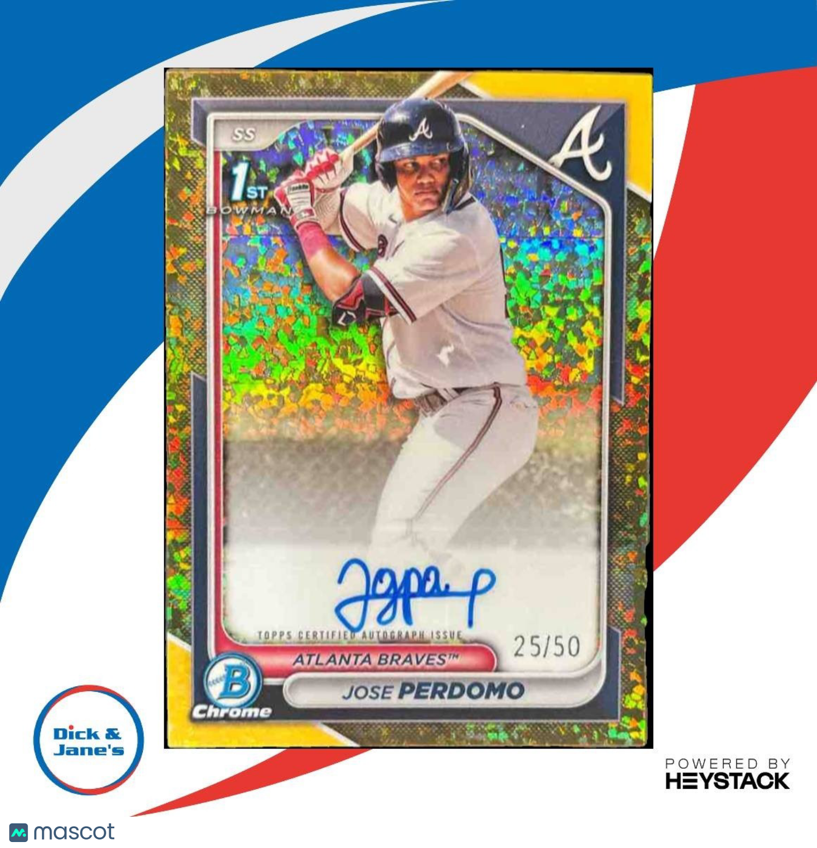 2024 Bowman Chrome Jose Perdomo Auto Gold Mini Diamond /50 1st Prospect Braves