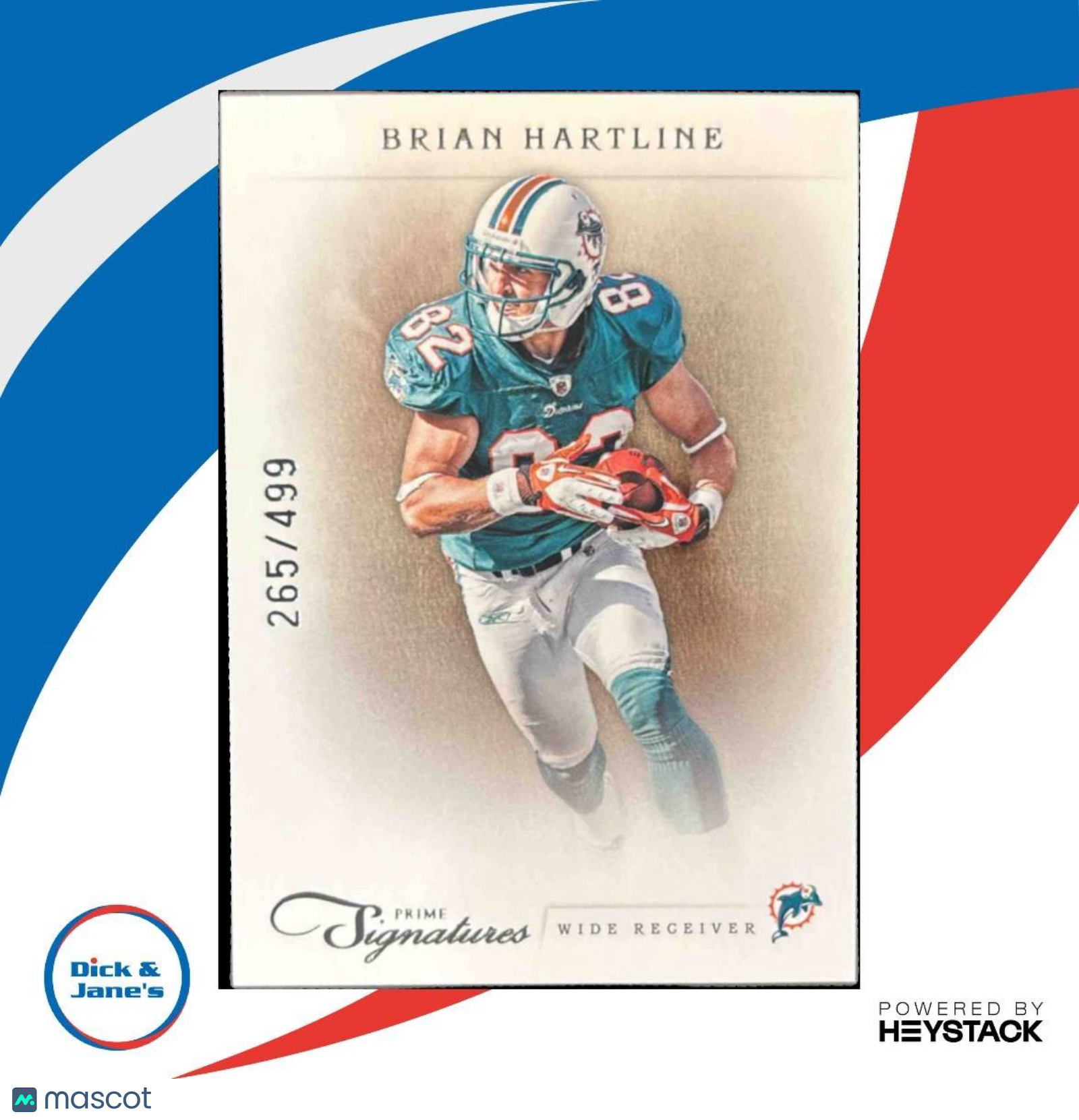 2011 Panini Prime Signatures Brian Hartline Proof Red /99 #24 Miami Dolphins
