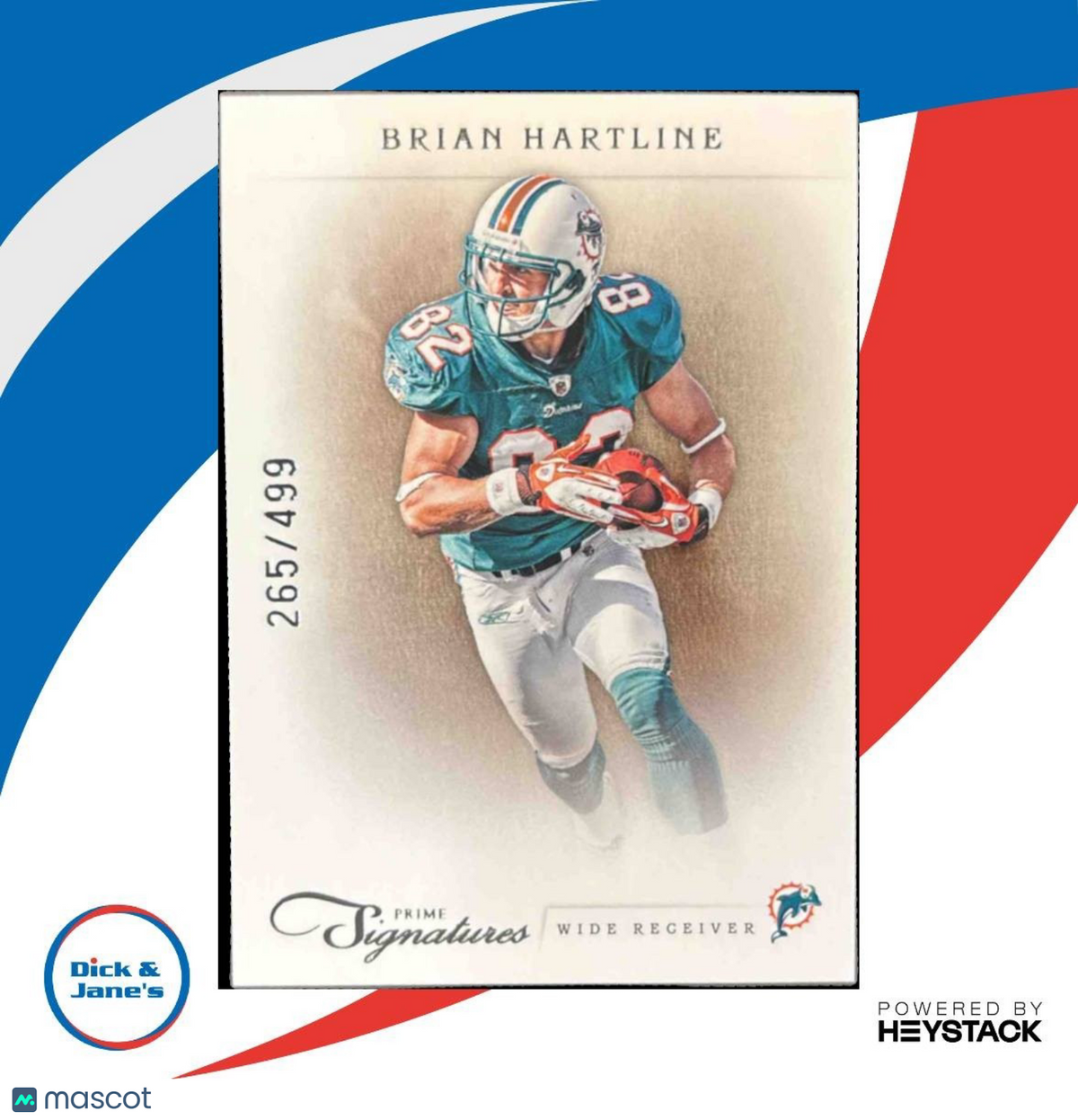 2011 Panini Prime Signatures Brian Hartline Proof Red /99 #24 Miami Dolphins