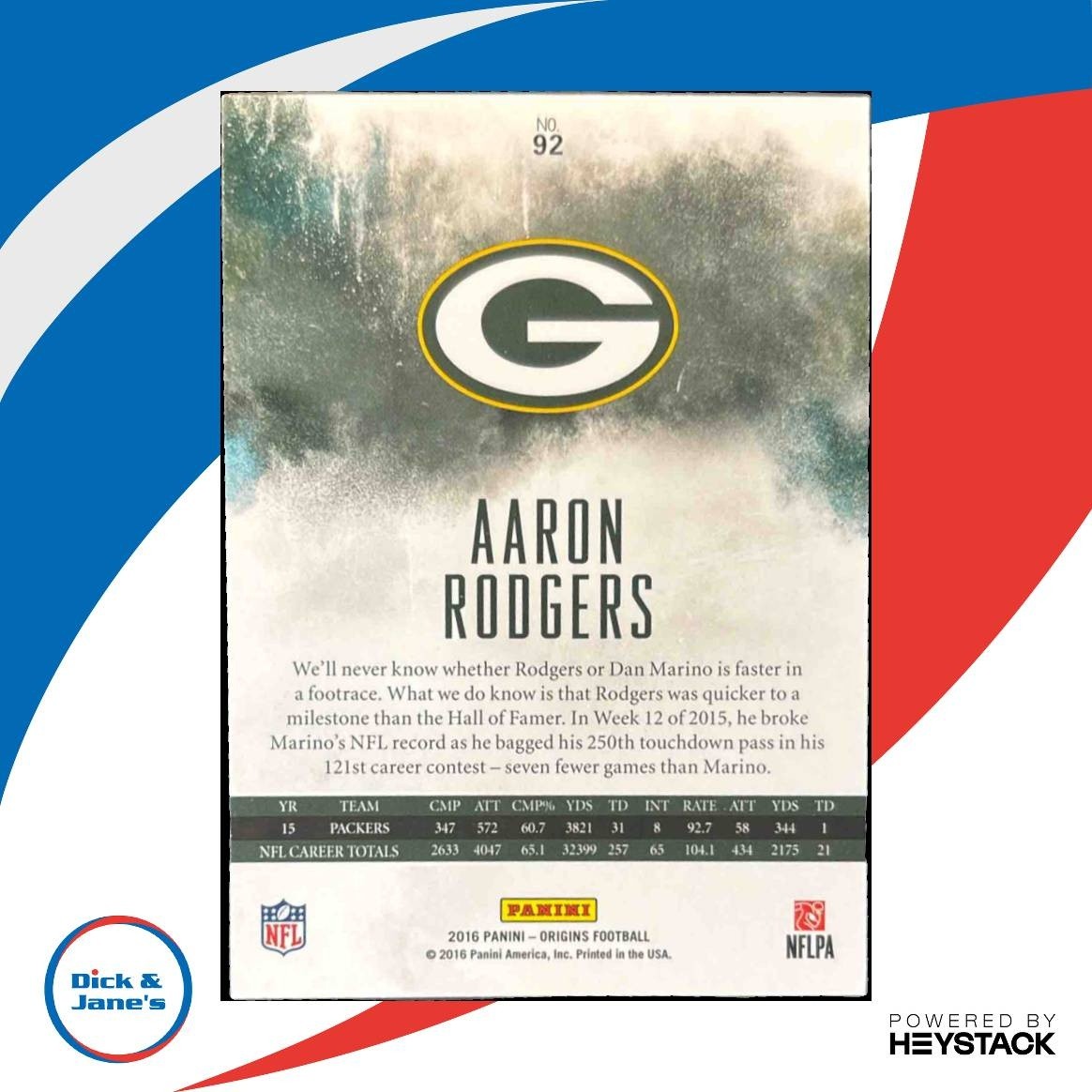 2016 Panini Origins Aaron Rodgers #92 Green Bay Packers