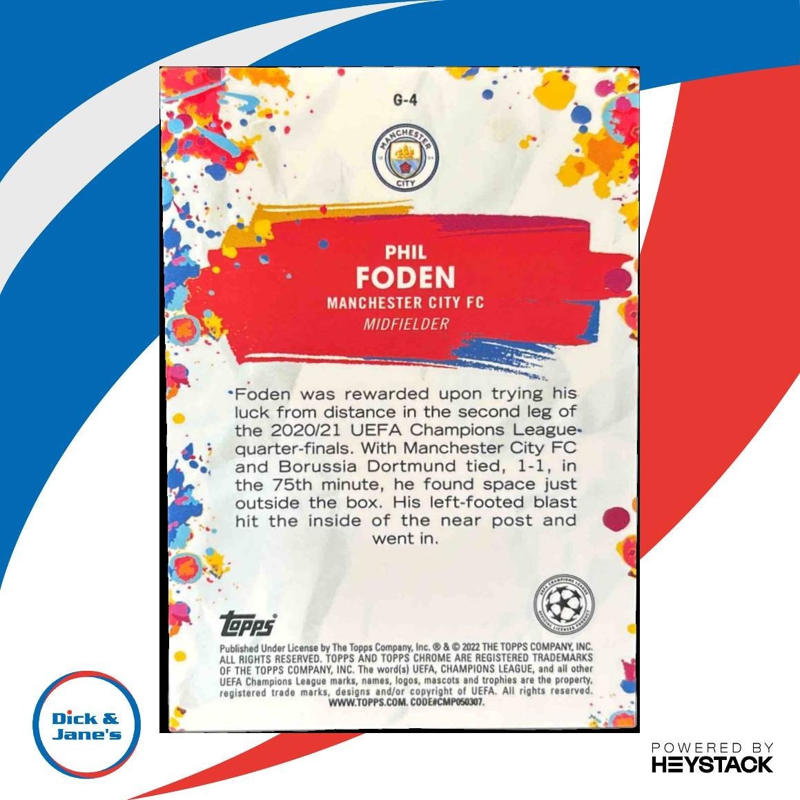 2021 Topps Chrome UEFA Champions League Phil Foden Golazo #G-4 Manchester City