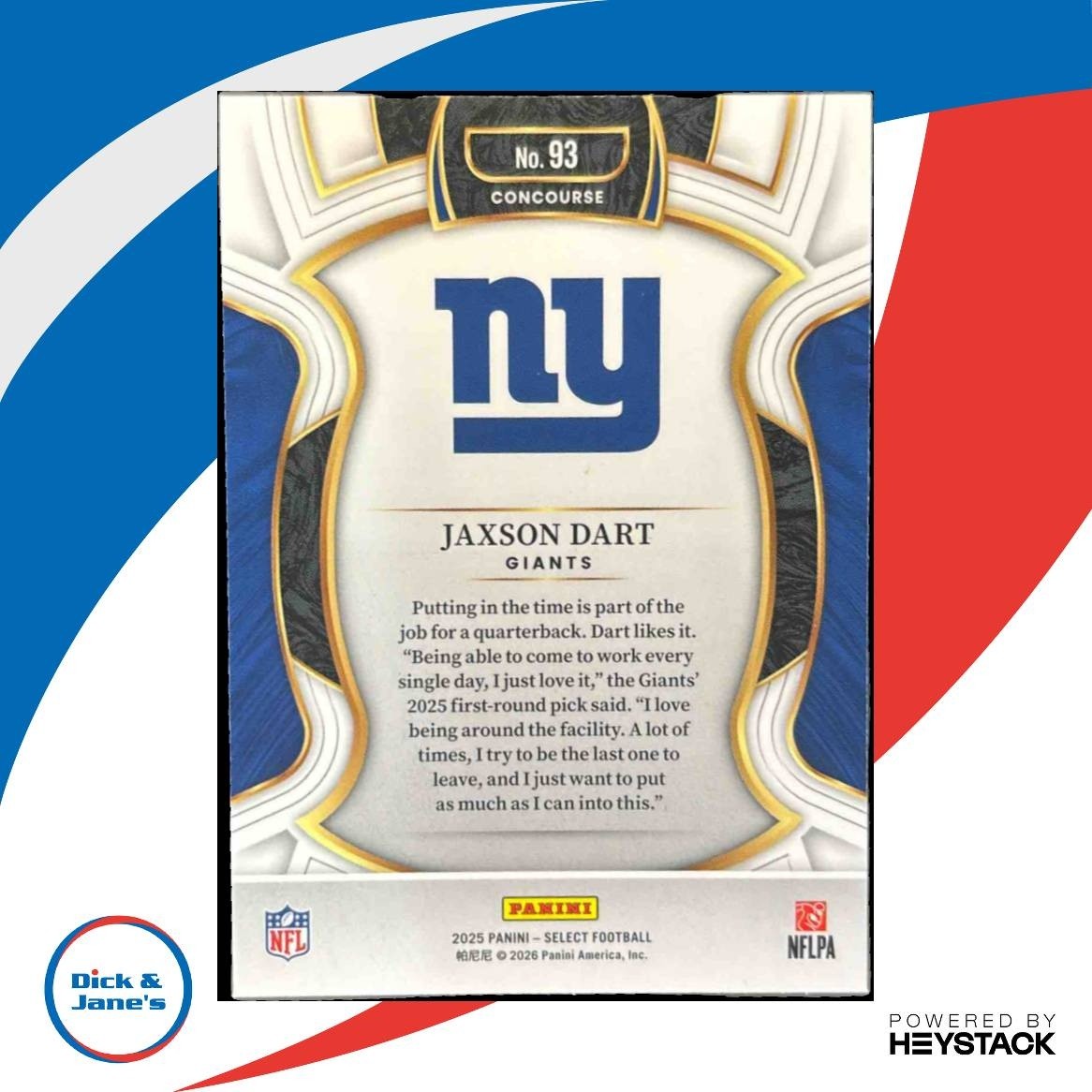 2025 Panini Select Jaxson Dart Concourse #93 RC New York Giants Rookie