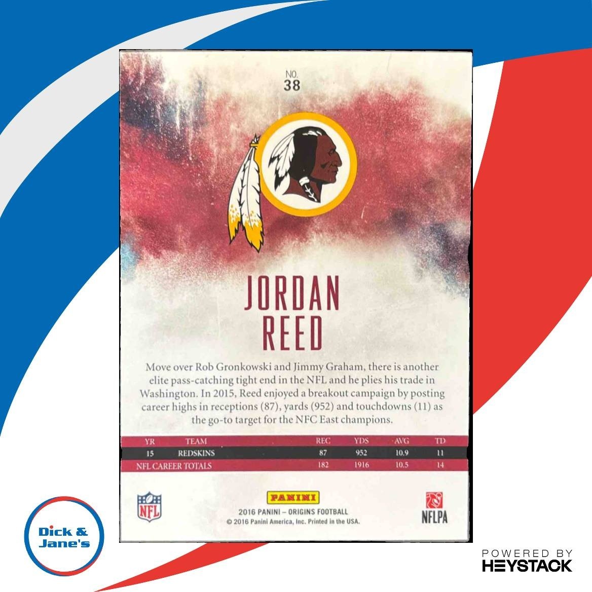 2016 Panini Origins Jordan Reed Turquoise 16/60 #38 Washington Redskins