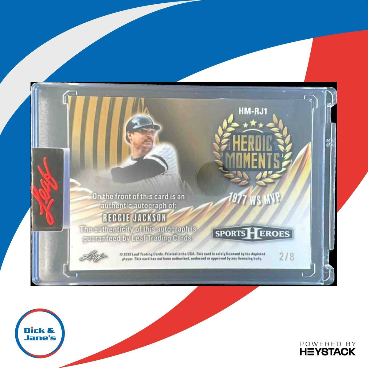 2026 Leaf Sports Heroes Reggie Jackson Heroic Moments Prismatic Purple 2/8 Auto