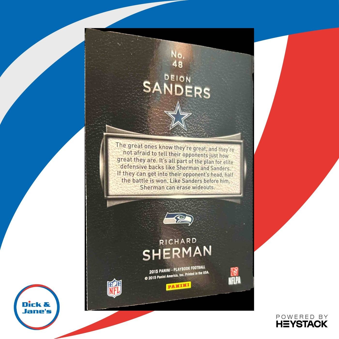 2015 Panini Playbook Deion Sanders Richard Sherman Platinum /99 #48 Broncos