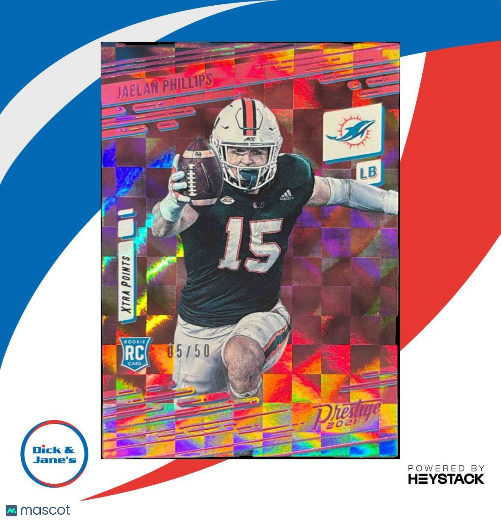 2021 Panini Prestige Jaelan Phillips Xtra Points Pink /50 #262 RC Miami Dolphins